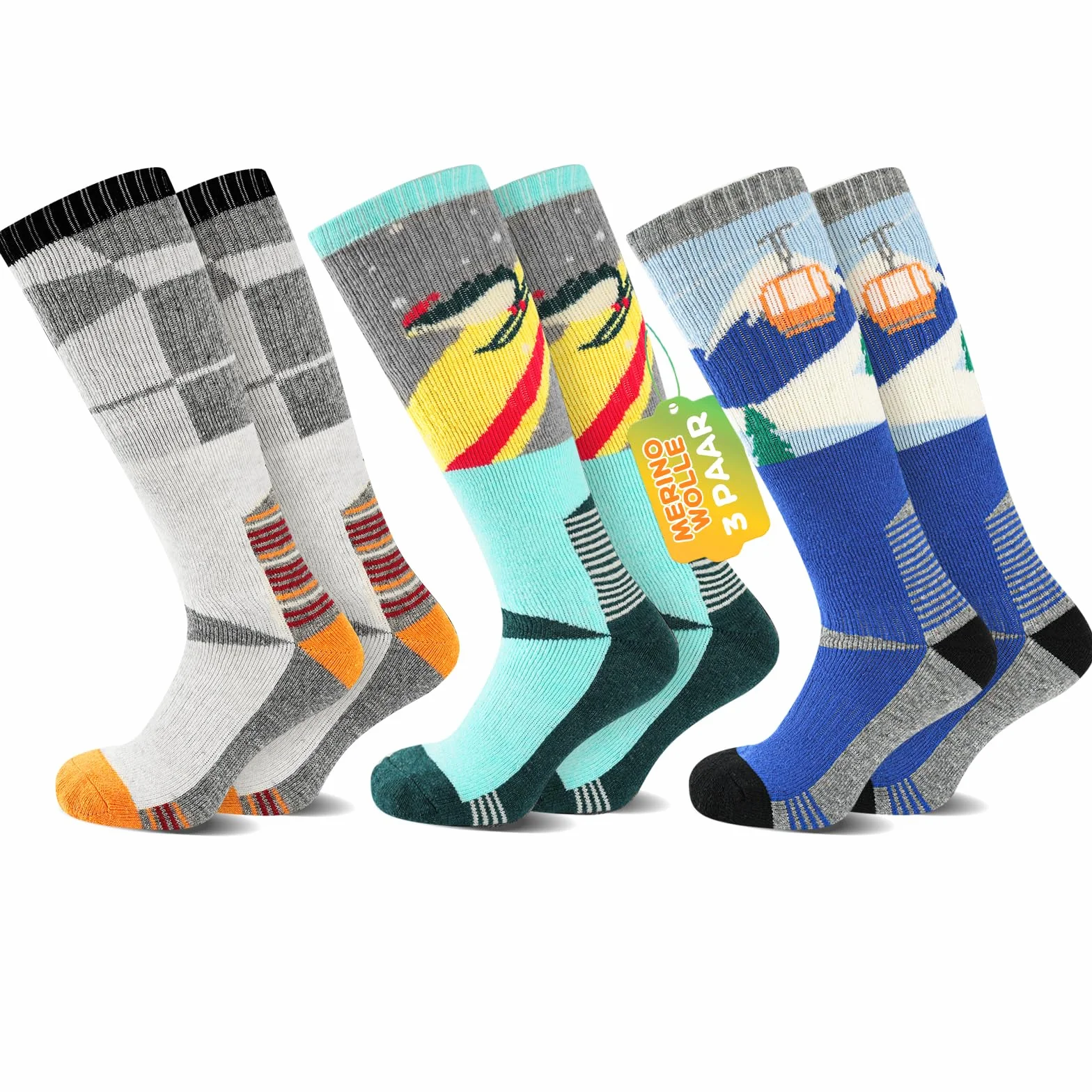 SockWaddles Dziecięce skarpety narciarskie z wełny z merynosów, uniseks, oddychające i szybkoschnące, ciepłe i antyzapachowe, grube skarpety narciarskie, dla chłopców i dziewczynek, rozmiary 30-35, 35