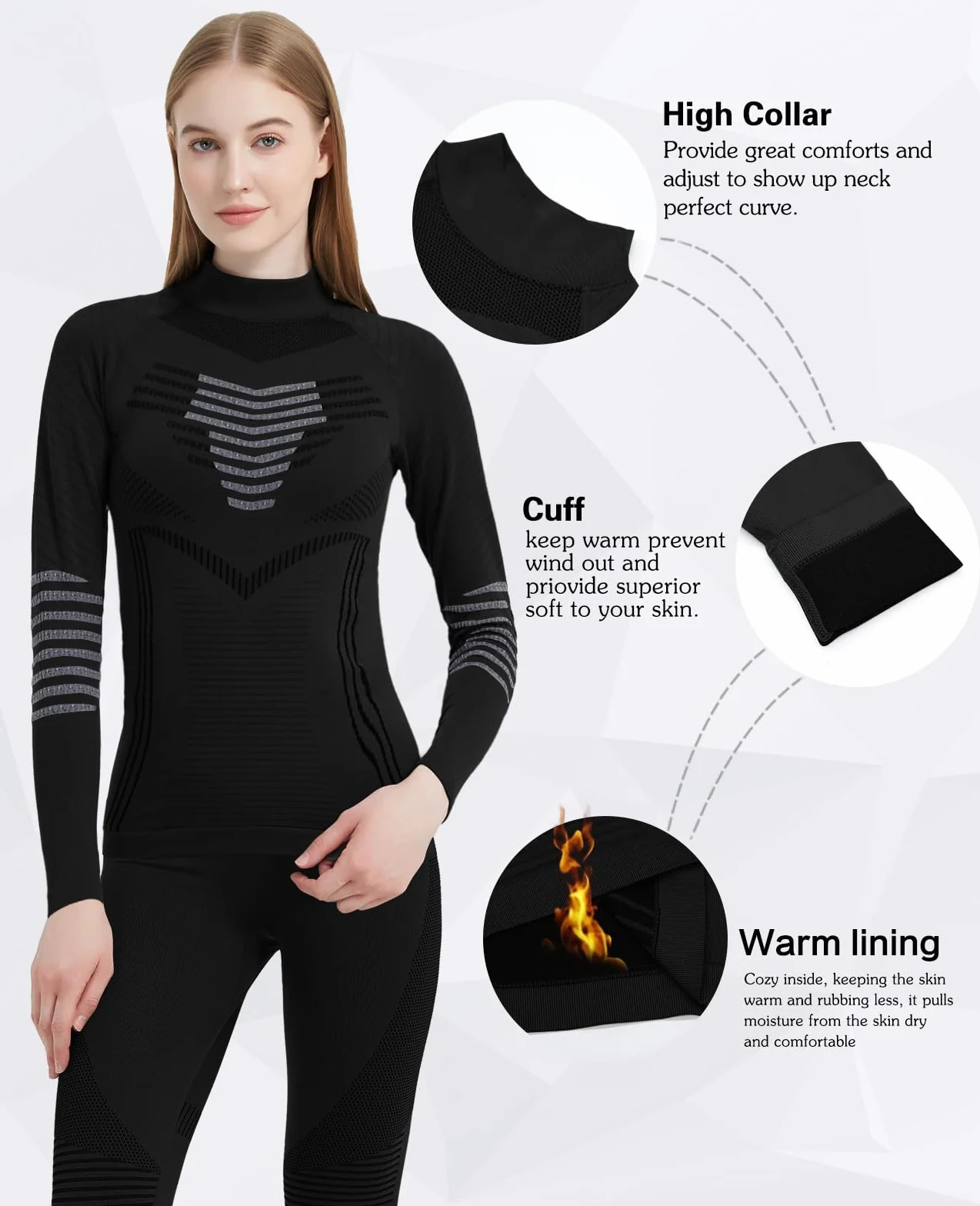 Zestaw warstw podstawowych Kobiety Thermal Underwear for Women Winter Warm Base Layer Compression Set