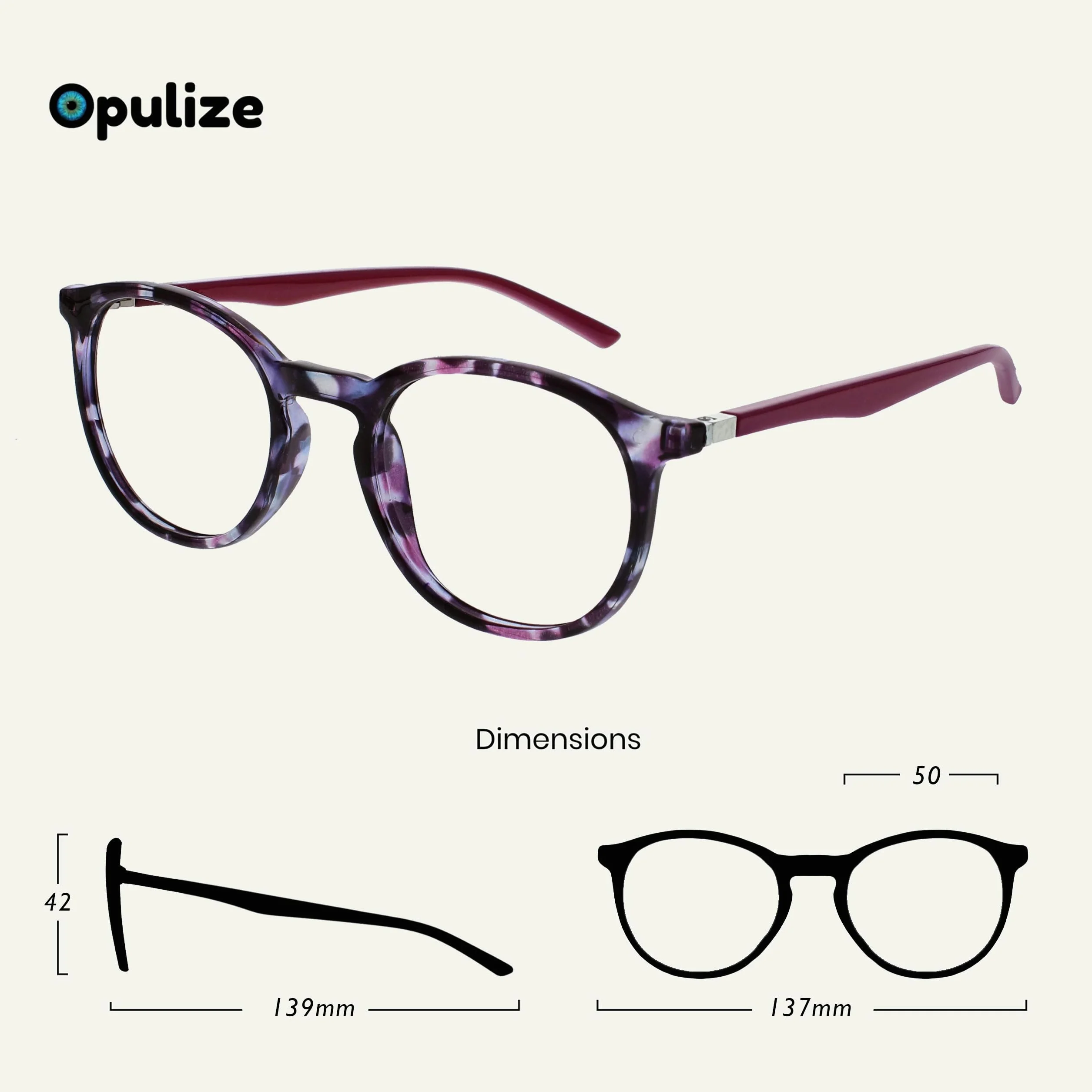 OPULIZE Met okulary do czytania z blokadą światła niebieski okrągły uchwyt fioletowy Carey Czerwony odporny na zarysowania Zawiasy sprężynowe Komputer Gaming Antyrefleksyjny Mężczyzna Kobieta R60-5