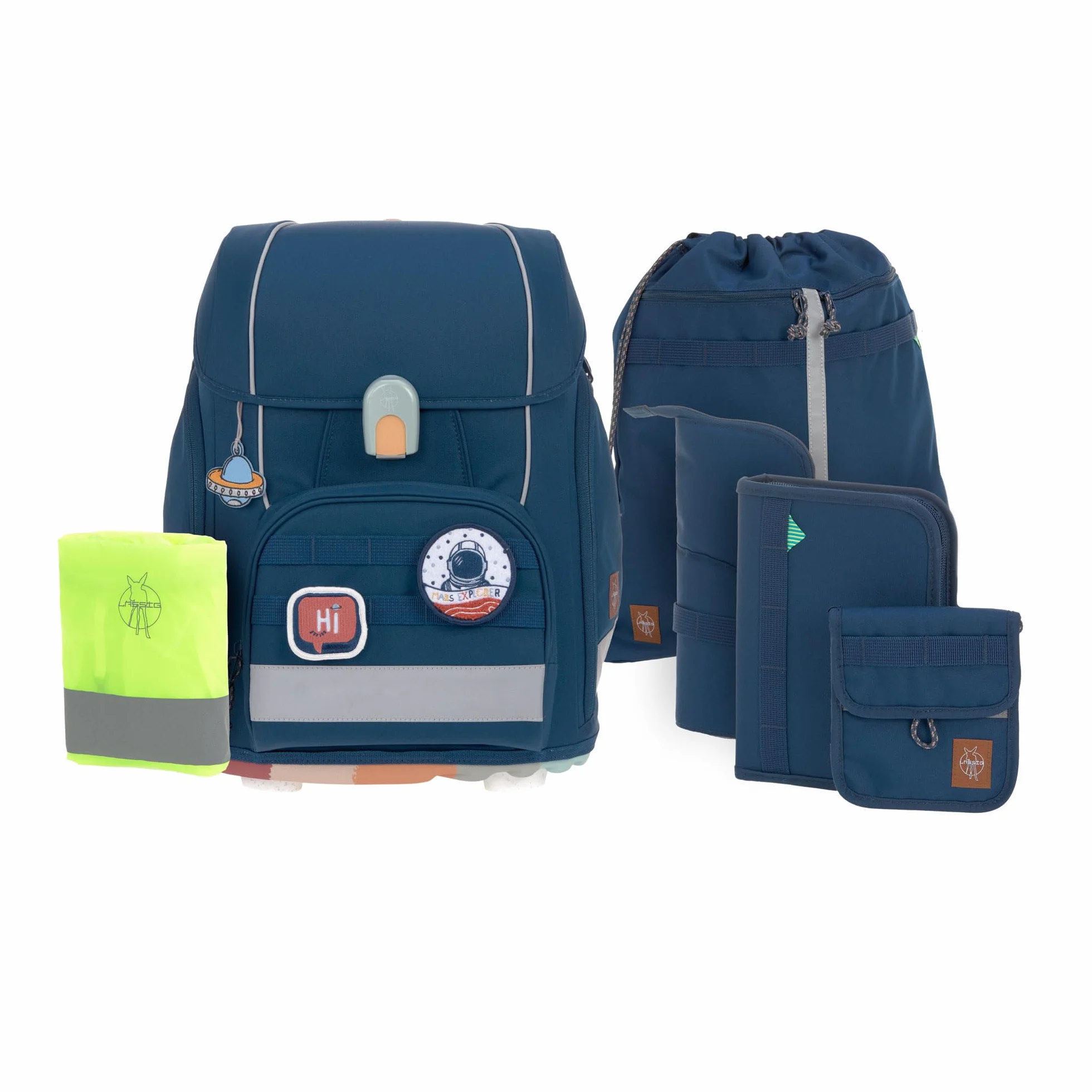 LÄSSIG 7-częściowy zestaw z tornistrem dla dzieci/School Set Boxy Unique navy, grantowy, Einheitsgröße, Casual
