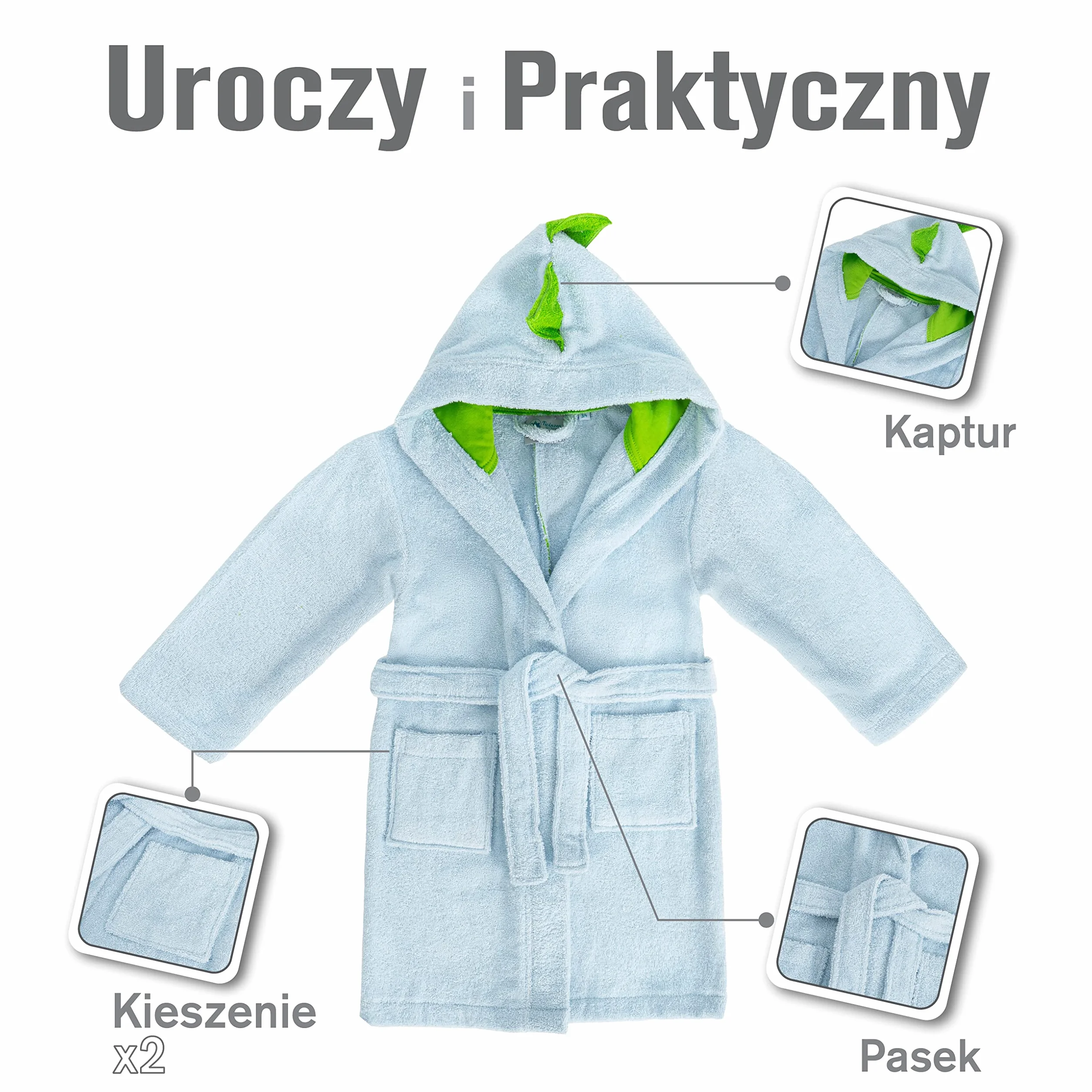 Twinzen Szlafrok dziecięcy z dinozaurami, dla chłopców i dziewczynek, 100% bawełna, Öko-Tex®