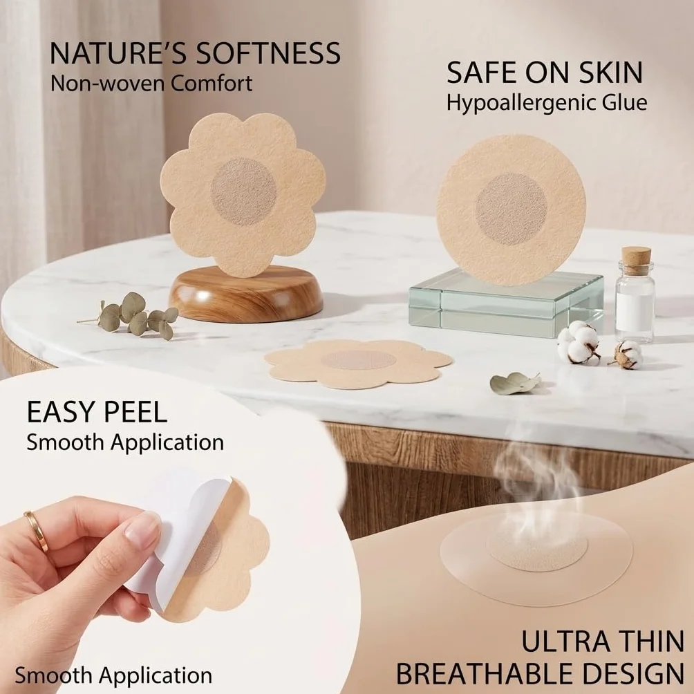100 Stück Round&Flower Nipple Patches,Selbstklebend Nippel Pads,Unsichtbare Nippelpads,Nippelabdeckung,Nipple Cover,Brustwarzenabdeckung Abdeckungen Sticker,Einweg Abdeckungen,für Damen Frauen