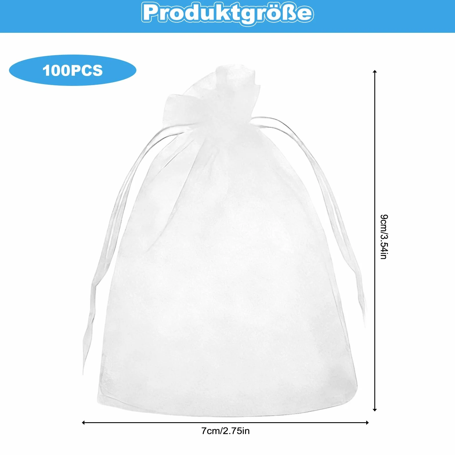 YDAKGUEY 100 sztuk woreczków z organzy, małe torebki na prezenty 7 x 9 cm, woreczki z organzy ze ściągaczem, jako ślubne torebki na cukierki, woreczek na biżuterię, woreczek na prezent (białe, 7 x 9