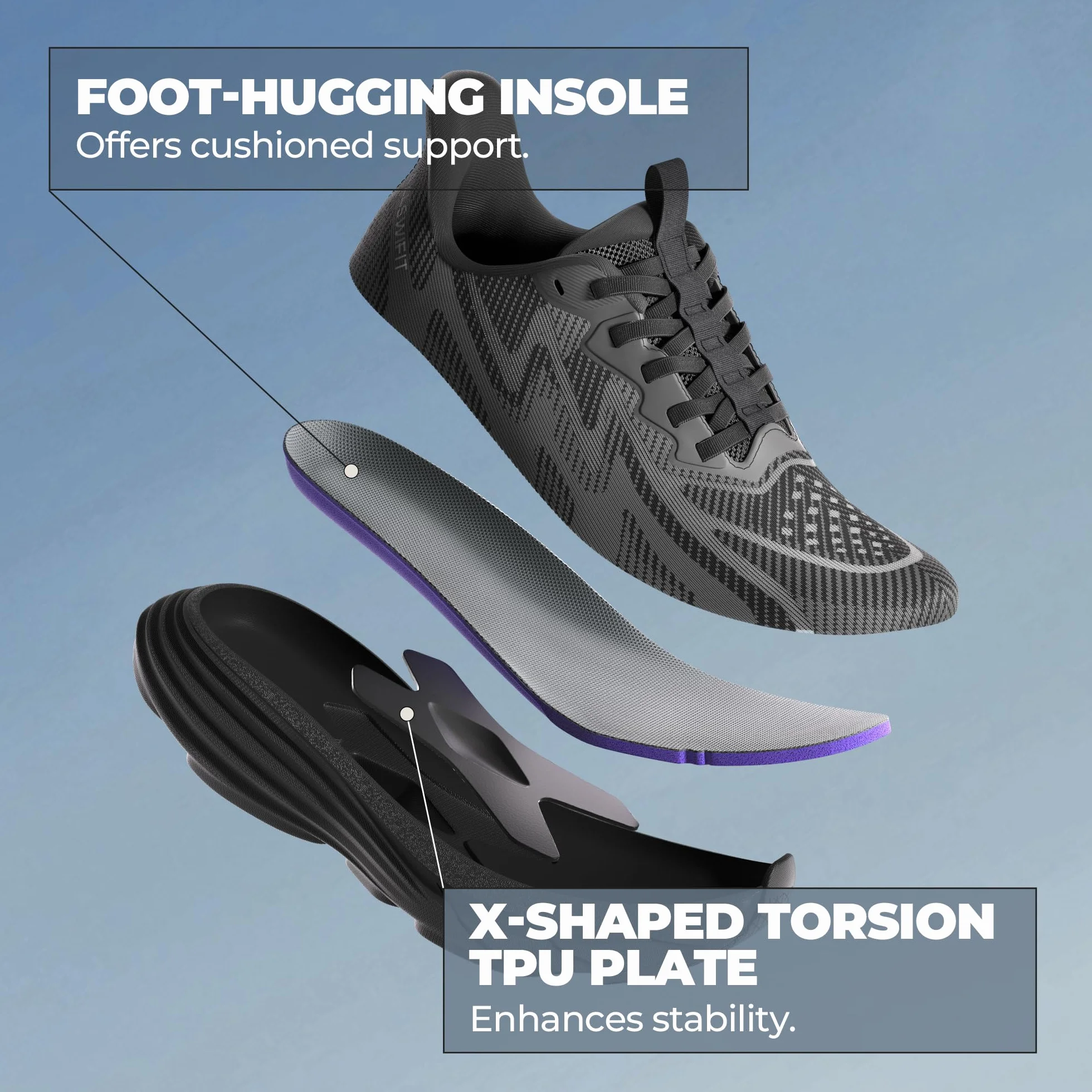 ALLSWIFIT Damskie wsuwane buty do chodzenia bez użycia rąk poduszka bieganie tenis Swift pluszowe antypoślizgowe wygodne trening siłownia sportowe modne trampki, Czarny, 39 EU