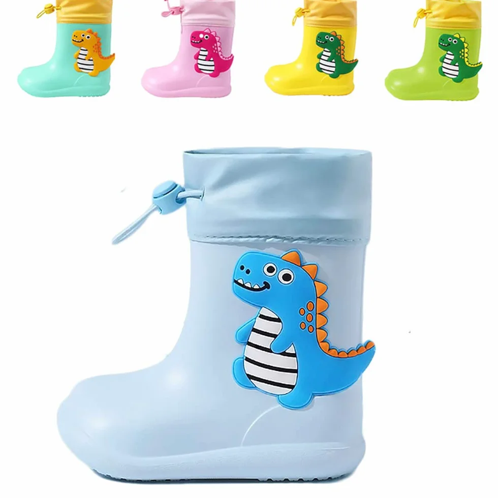 Dinozaur buty przeciwdeszczowe z zamknięciem sznurkowym dla dzieci chłopca i dziewczynki, wodoodporne antypoślizgowe unisex dzieci kalosze Wellington gumowe buty przeciwdeszczowe outdoorowe