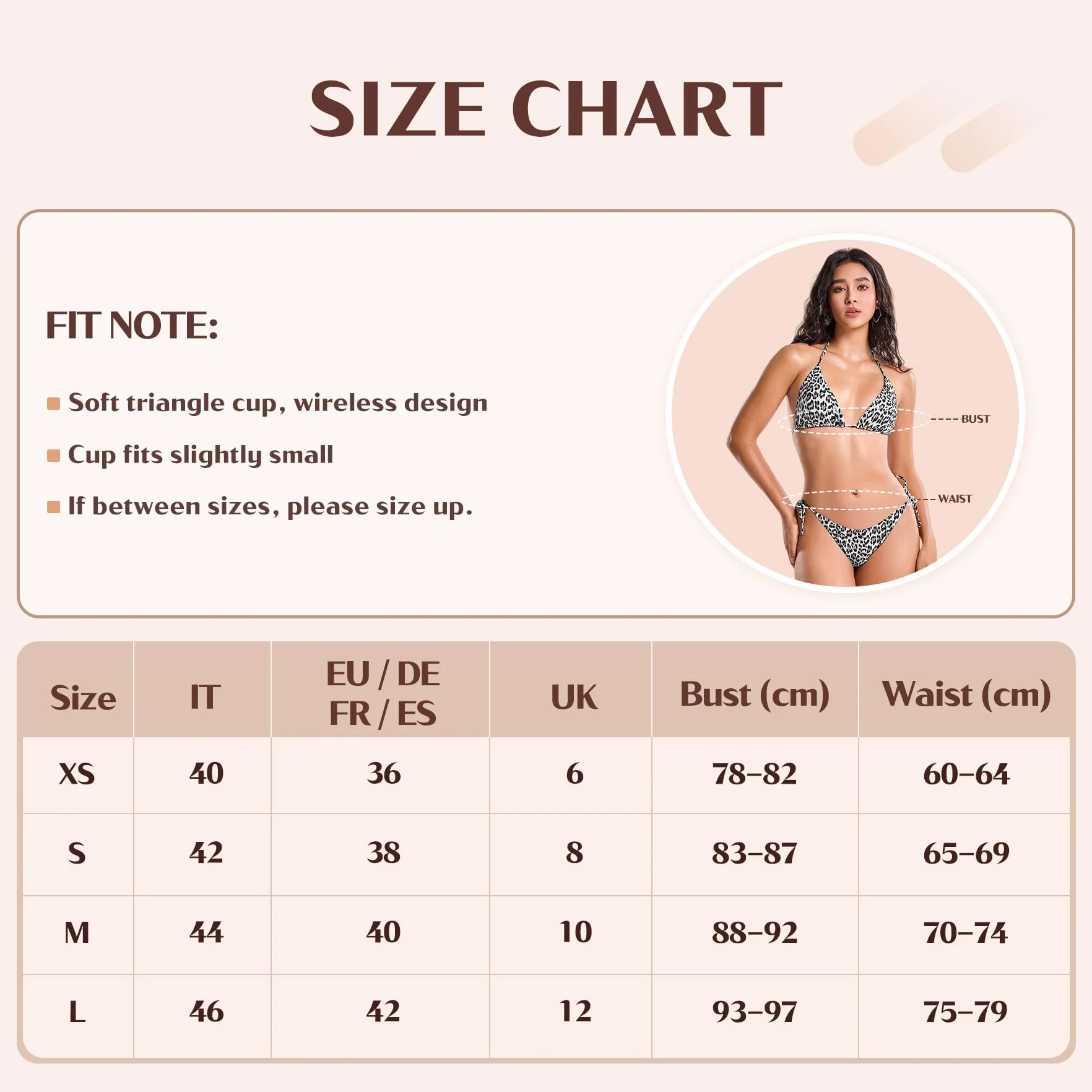 POWER FLOWER Bikini damskie 3-częściowe z nadrukiem w panterkę z krótkim rękawem, z długim rękawem, regulowany trójkątny strój kąpielowy