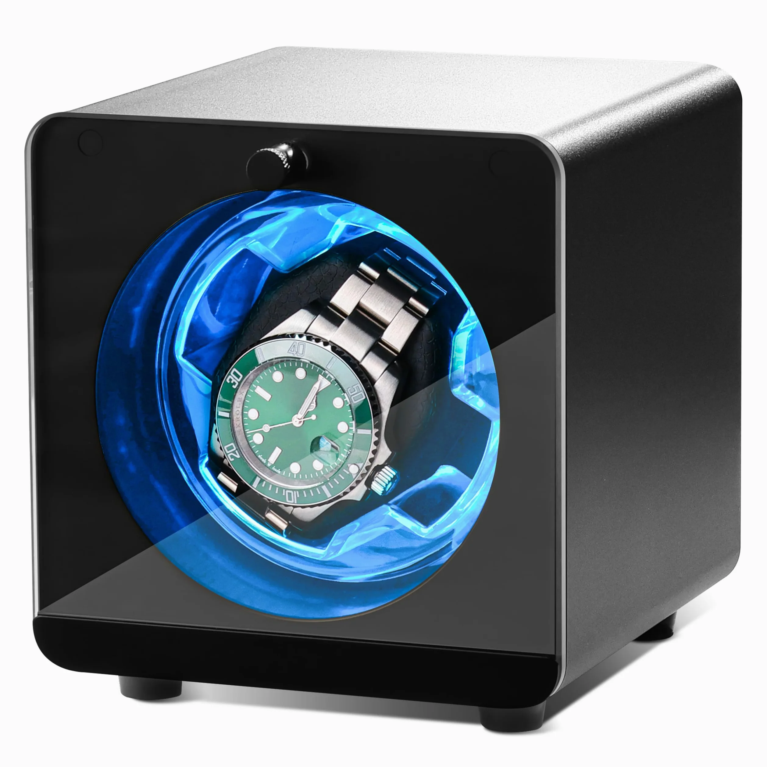Nawijacz do pojedynczego zegarka, aluminiowy automatyczny nawijacz do zegarka Rolex z bardzo cichym silnikiem (≈0dB), samonakręcający się metalowy nawijacz do każdego zegarka, niebieskie