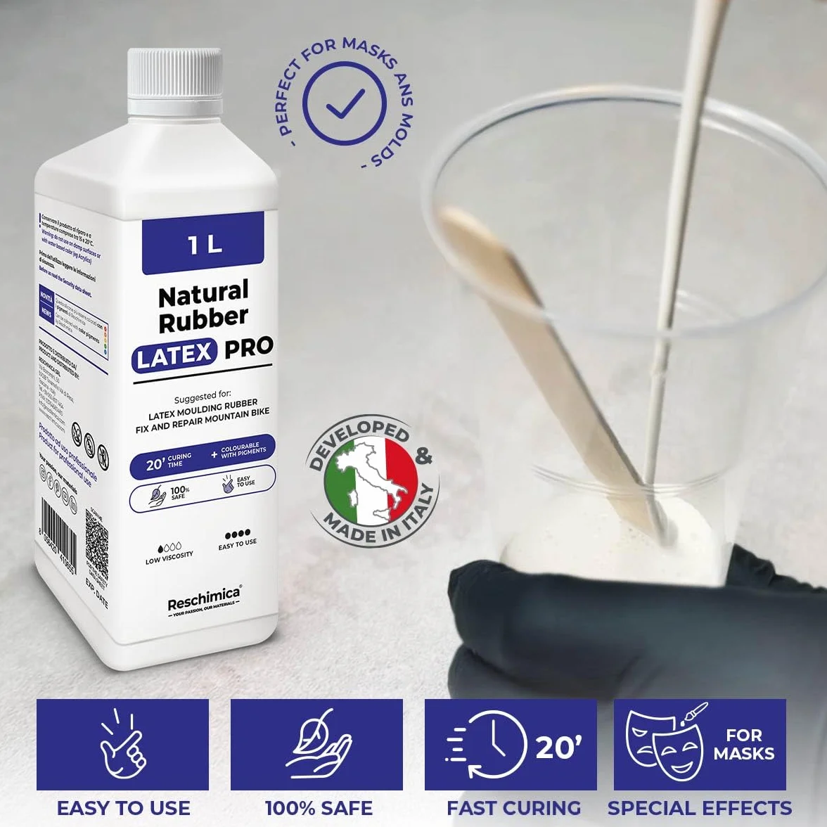 Latex Pro - płynny lateks z kauczuku naturalnego, uniwersalnego zastosowania, nadaje się również na Halloween i do masek (1 l)