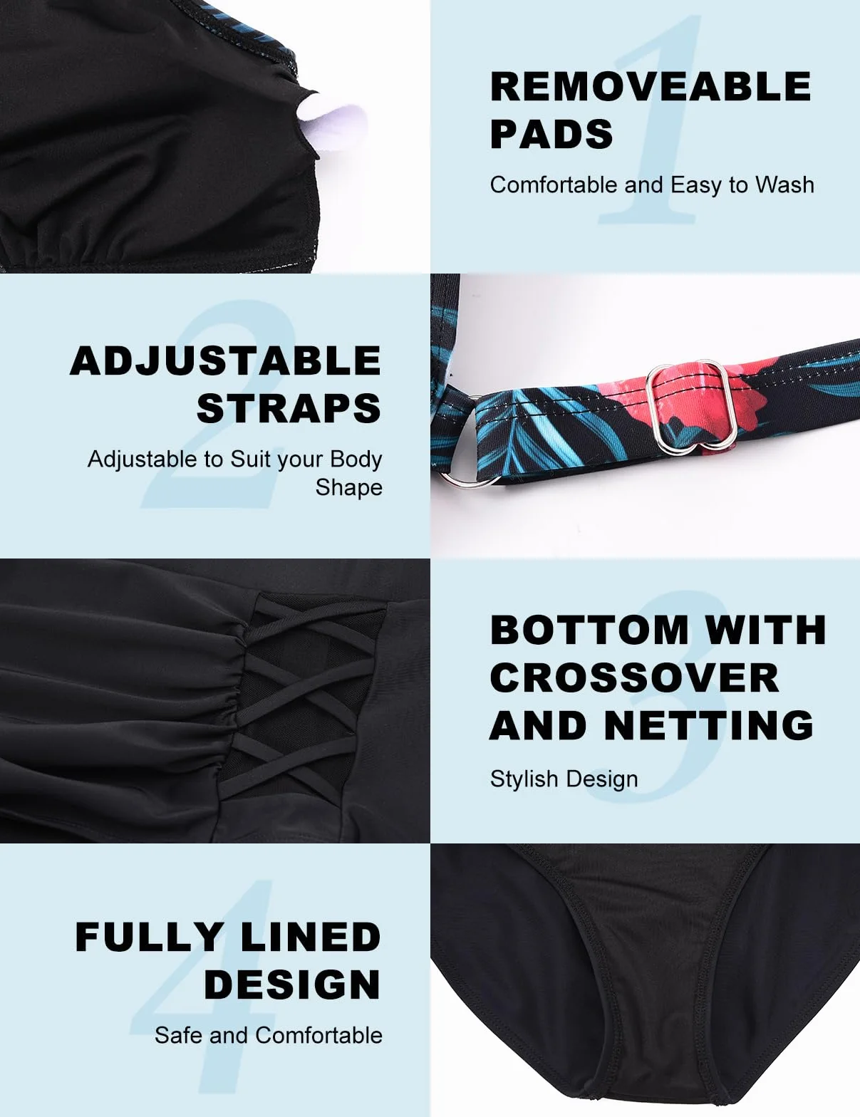 Tuopuda Zestawy bikini damskie stroje kąpielowe z dekoltem w serek plus size dwuczęściowy zestaw strój kąpielowy kontrola brzucha z wysokim stanem letnie bikini plażowe
