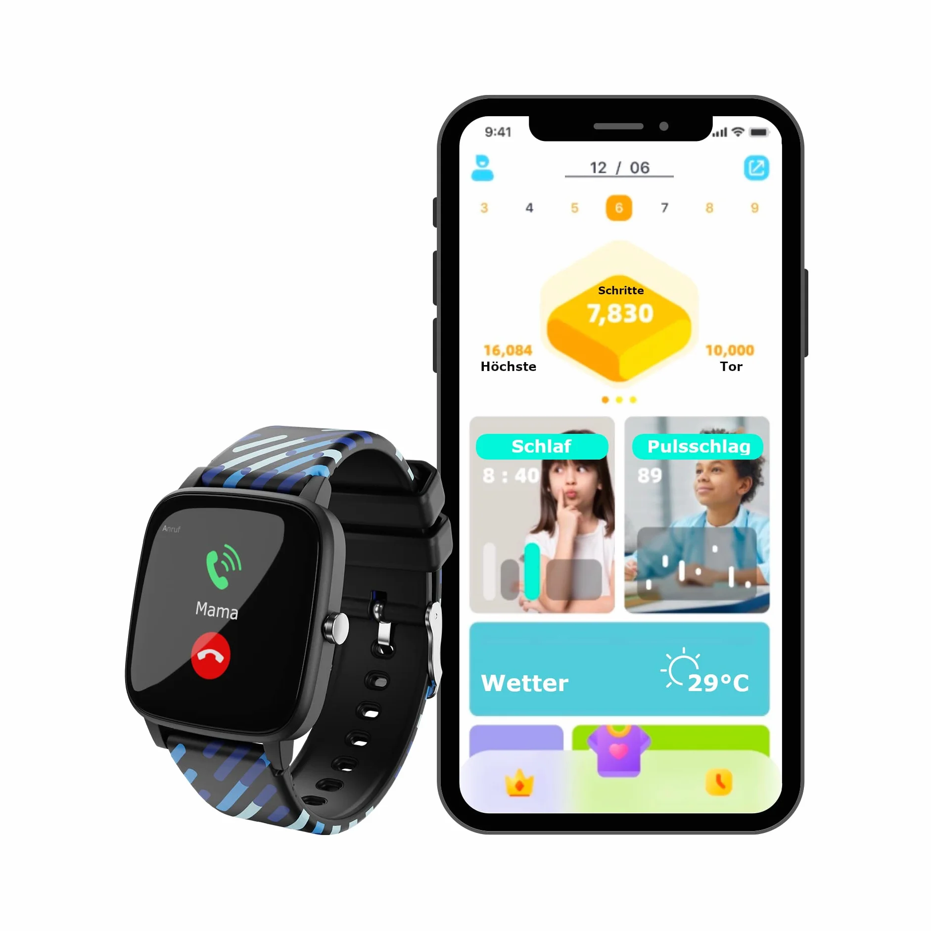 Lamax BCool dziecięcy smartwatch, zegarek dla dzieci, język włoski, czas trwania do 7 dni, krokomierz, pomiar tętna, analiza snu, IP68, 4 gry, dwa paski (czarny)