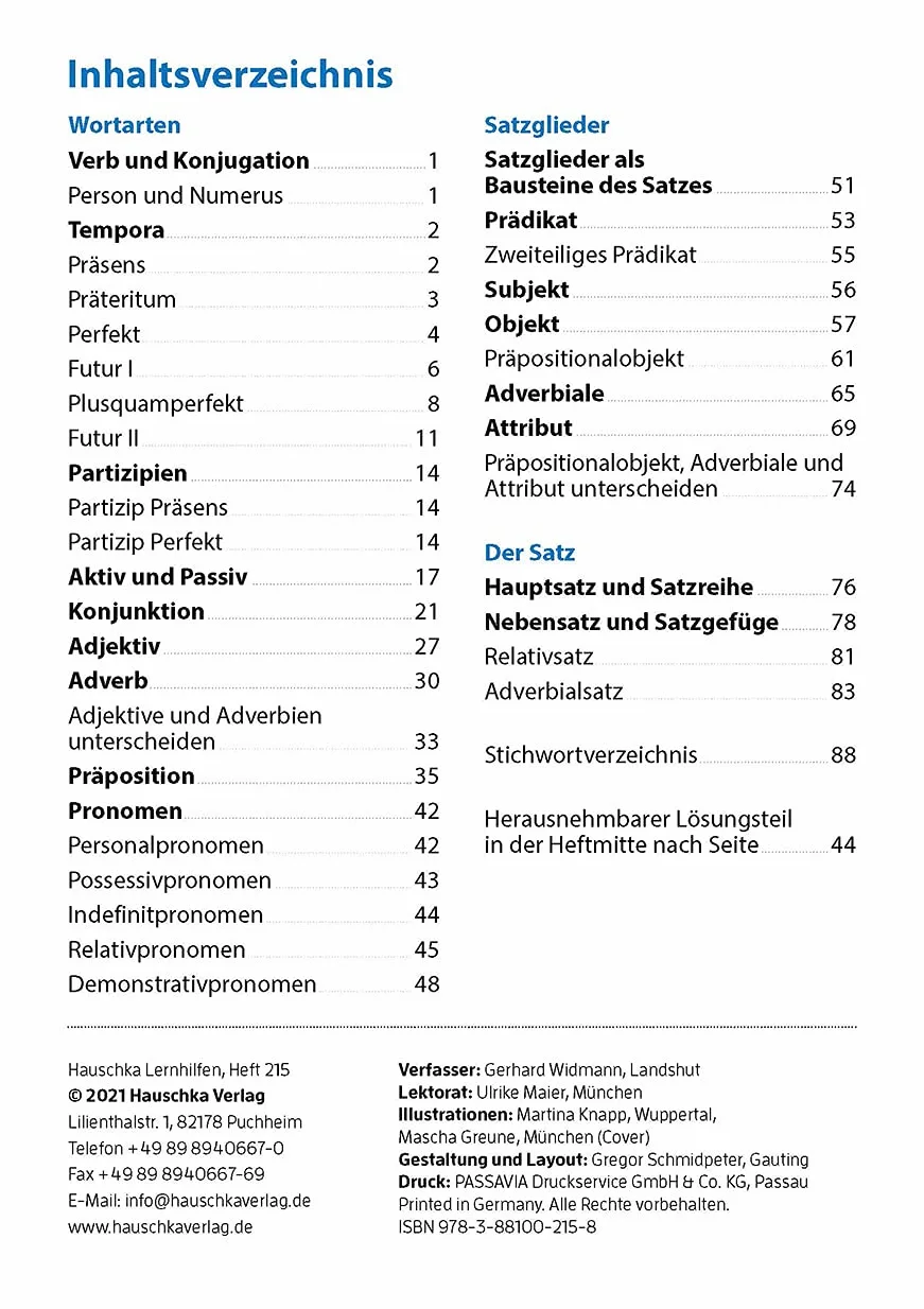 Grammatik 5.-7. Klasse: Wortarten und Satzglieder. Übungsprogramm mit Lösungen: 215