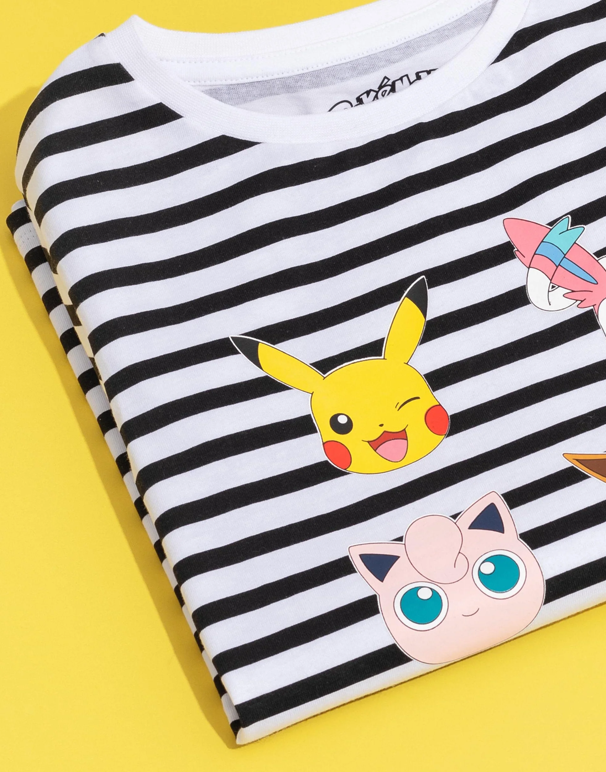Pokemon Dziewczęca Koszulka w Paski Pikachu Eevee Sylveon Postaci T-shirt