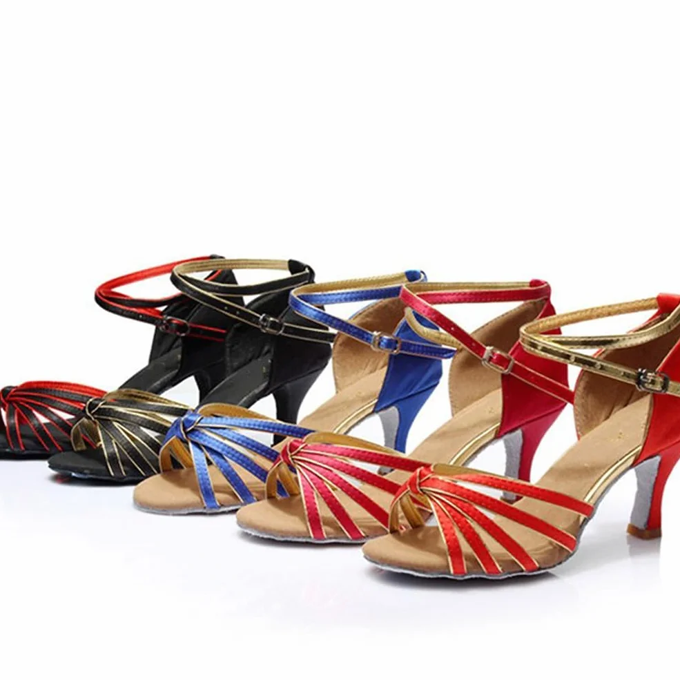 Latino Buty do tańca dla kobiet Obcasy 5 cm Buty do tańca latynoamerykańskiego Satynowe buty jazzowe damskie Tango Bachata Buty z odkrytymi palcami 7 cm