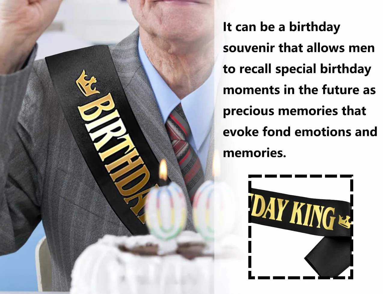 KAPSING Birthday King szarfa urodzinowa, męska szarfa urodzinowa, dekoracja urodzinowa, Boy Sash czarna, baner z okazji urodzin, dekoracja na przyjęcia urodzinowe