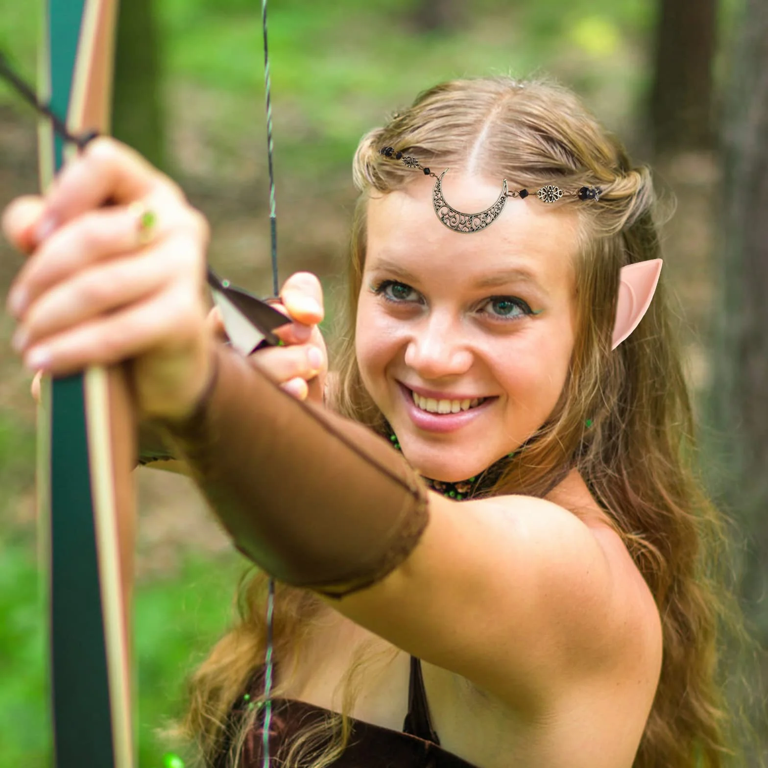 Biżuteria z uszami elfów, cosplay, wróżka, elf, ucho, księżyc, głowa, łańcuszek elf, retro, kryształowa tiara, ozdoba głowy, opaska na włosy, miękkie uszy elfów, kostium damski