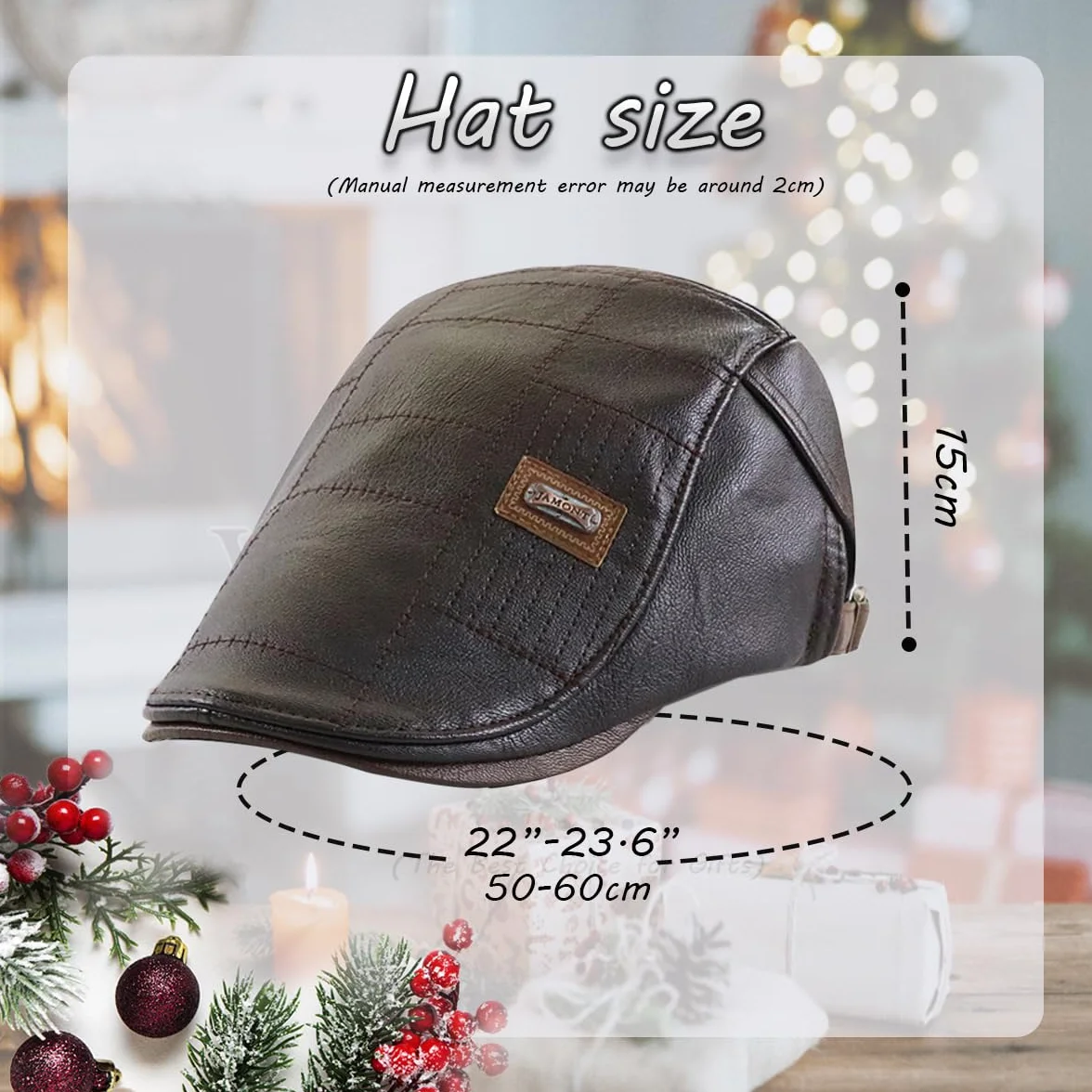 JFAN Męska czapka ze skóry PU płaska czapka gazeciarz czapki kaczy dziób Scally Beret czapka regulowana czapka taksówkarza