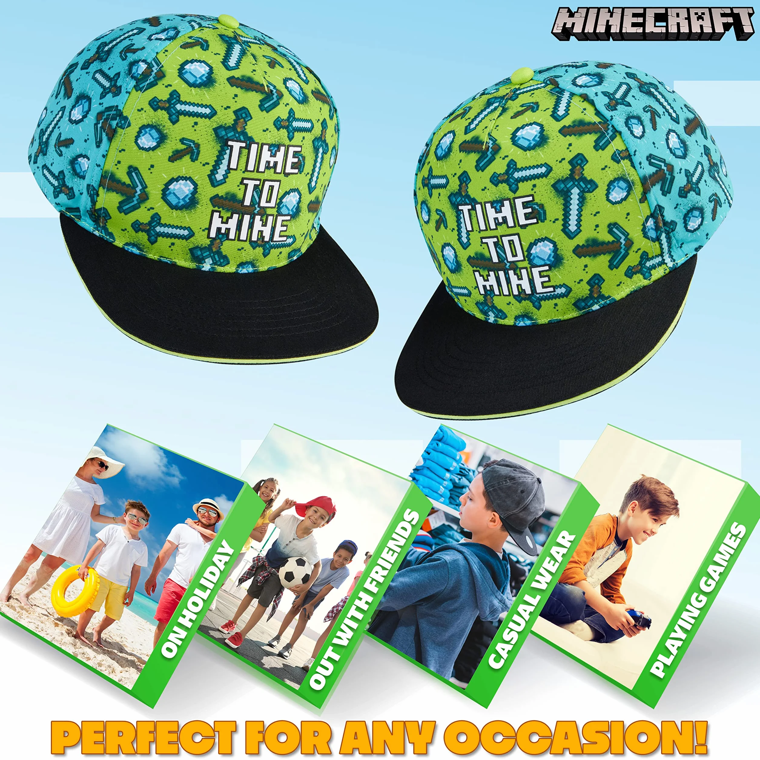 Minecraft Czapka chłopięca, czapka z daszkiem Snapback Ochrona przeciwsłoneczna Kapelusz dziecięcy - Prezent dla dzieci