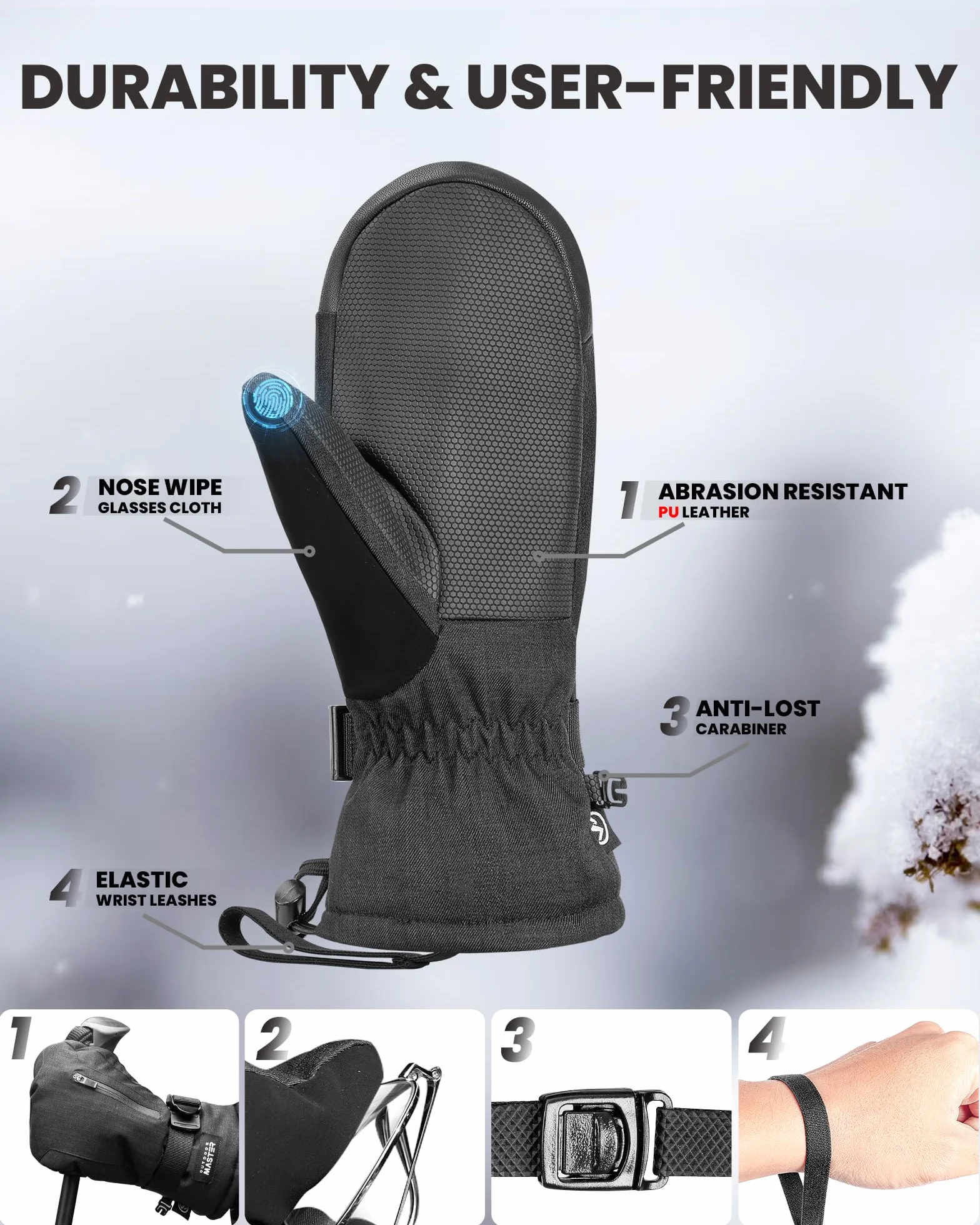OutdoorMaster Rękawice narciarskie dla kobiet i mężczyzn, 3M Thinsulate, wodoszczelne, zimowe, ciepłe, wiatroszczelne, snowboardowe, rękawice narciarskie z podwójną kieszenią