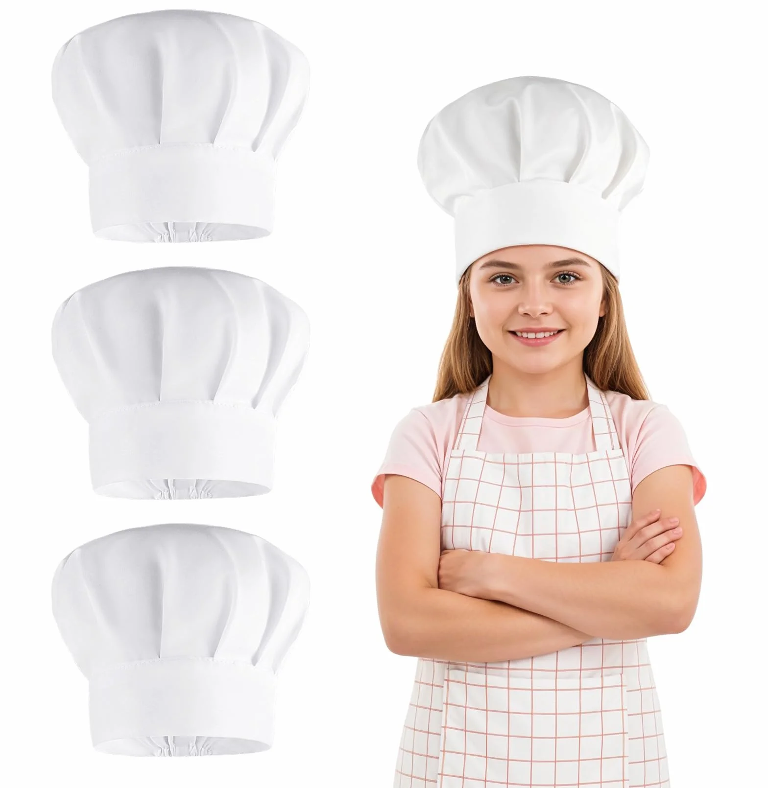 4 sztuki czapek kuchennych dla dzieci – Regulowana czapka kuchenna dla dzieci, biała bawełniana czapka piekarska, czapka do dziecięcej kuchni, czapka do gotowania, pieczenia, imprezy, szkoły, domu