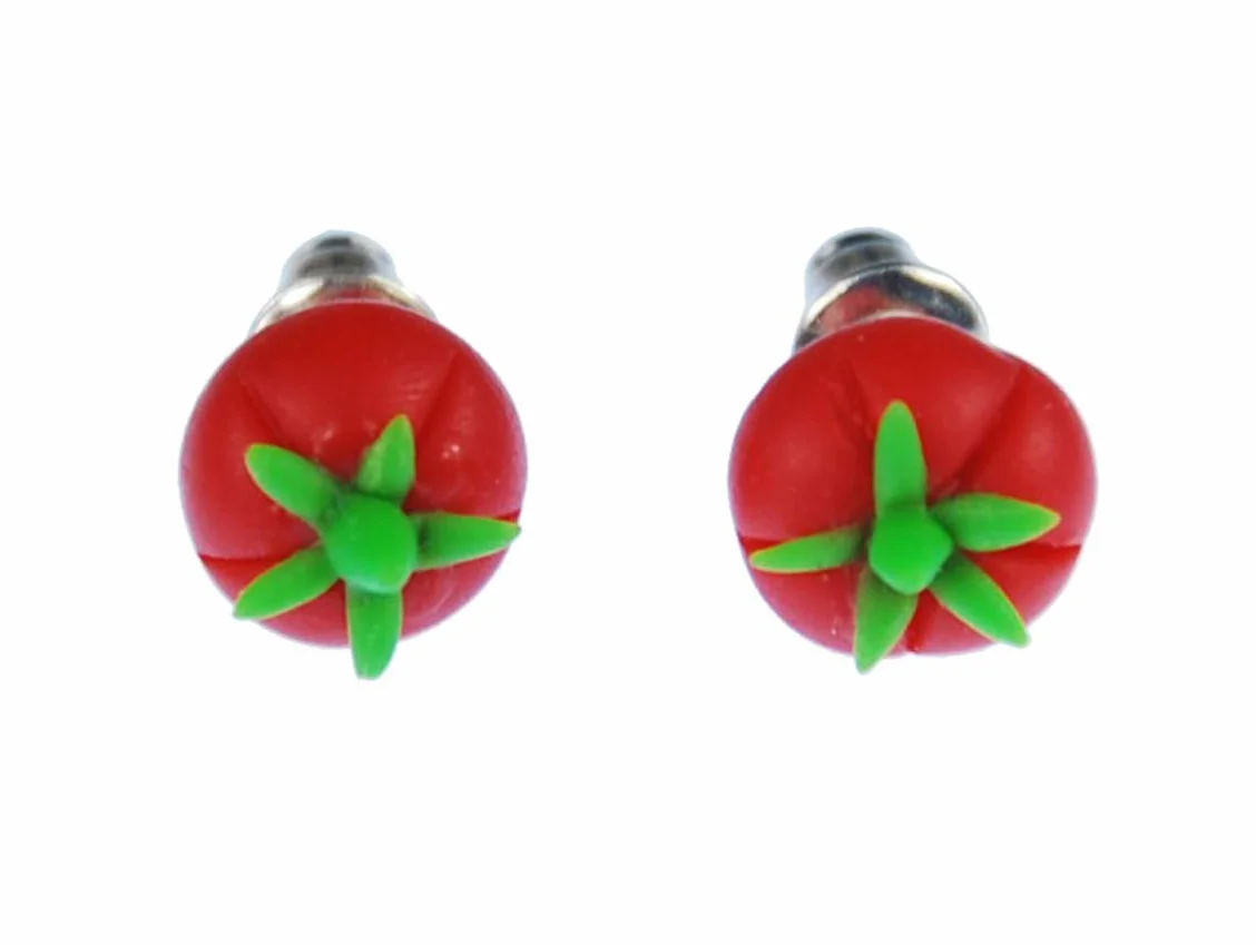 Miniblings Pomidory kolczyki wtykane kolczyki warzywa pomidory mini 3D czerwony zielony — ręcznie robiona modna biżuteria I kolczyki kolczyki biżuteria do uszu, 9mm, glina polimerowa, Bez kamieni