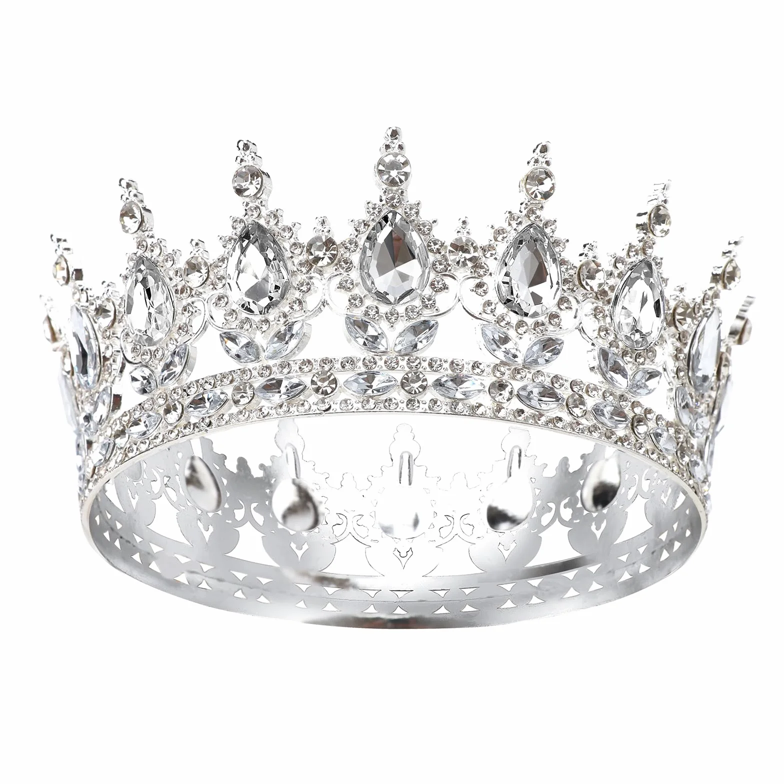 DRESHOW Pełna Okrągła Korona Kryształowa Opaska z Dżetów Vintage Barokowa Korona Ślubna Błyszczący Karnawałowy Nakrycie Głowy Księżniczki z Dżetów