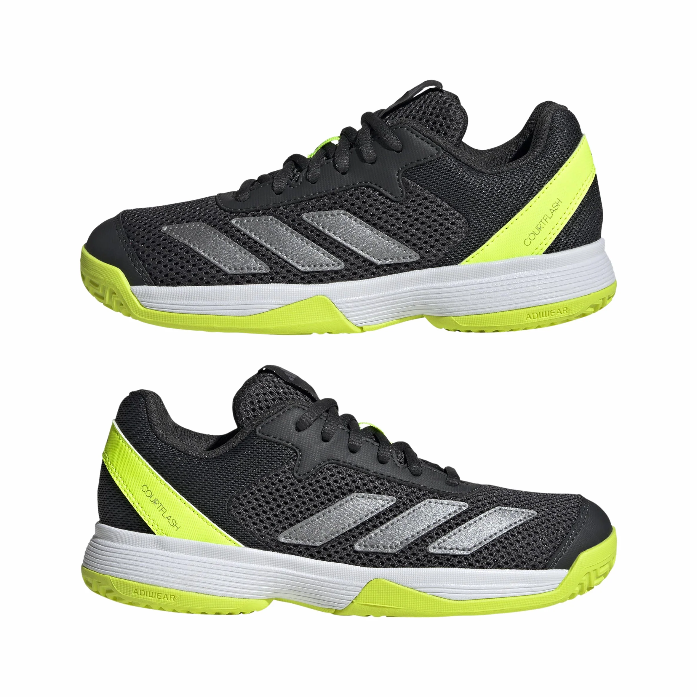 adidas Uniseks - dzieci Courtflash Kids Tennis Shoes, Carbon/Iron Metallic/Lucid Lemon, 34 EU