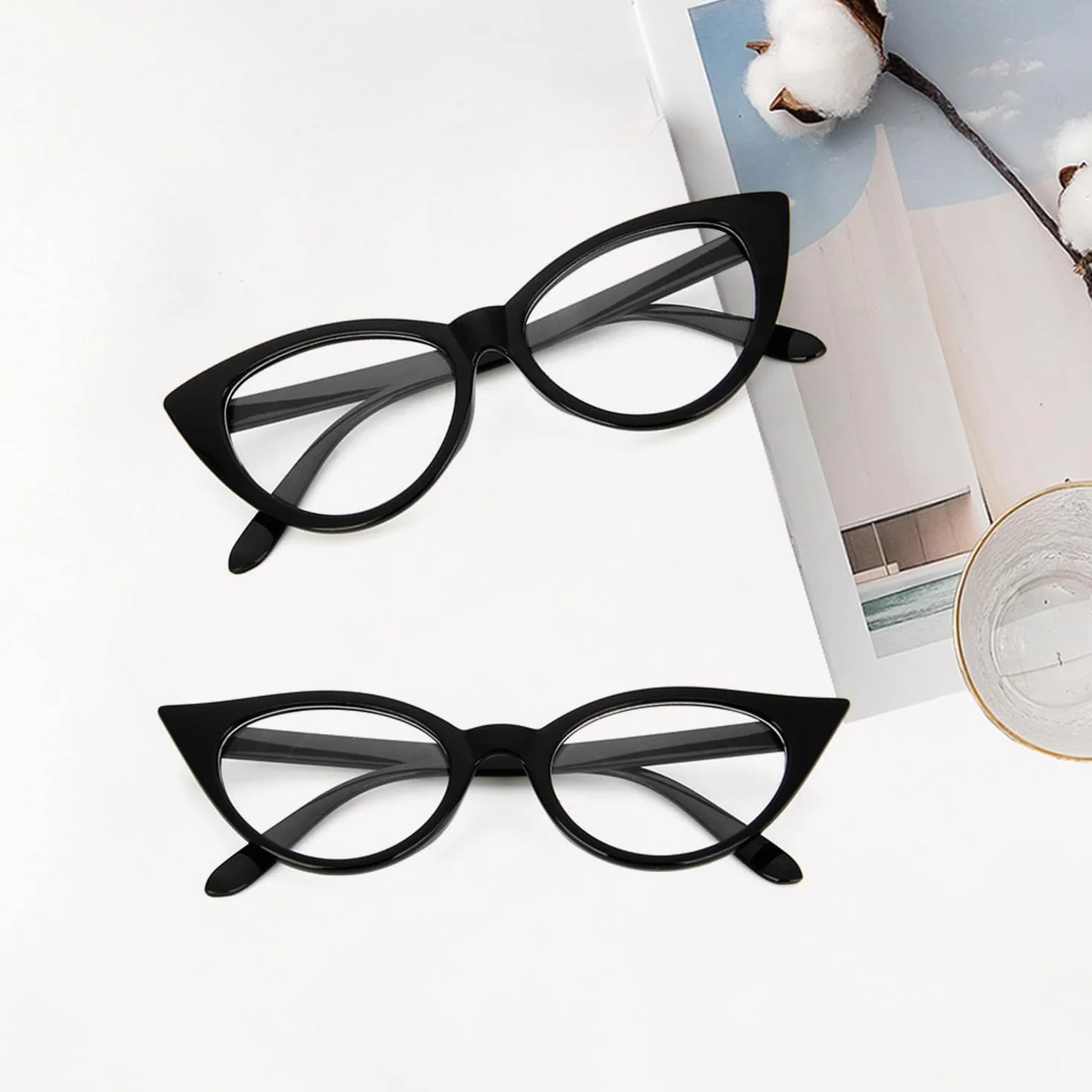 1 x duże okulary z kocim okiem, spersonalizowane damskie lusterko na imprezę, okulary karnawałowe retro, czarny