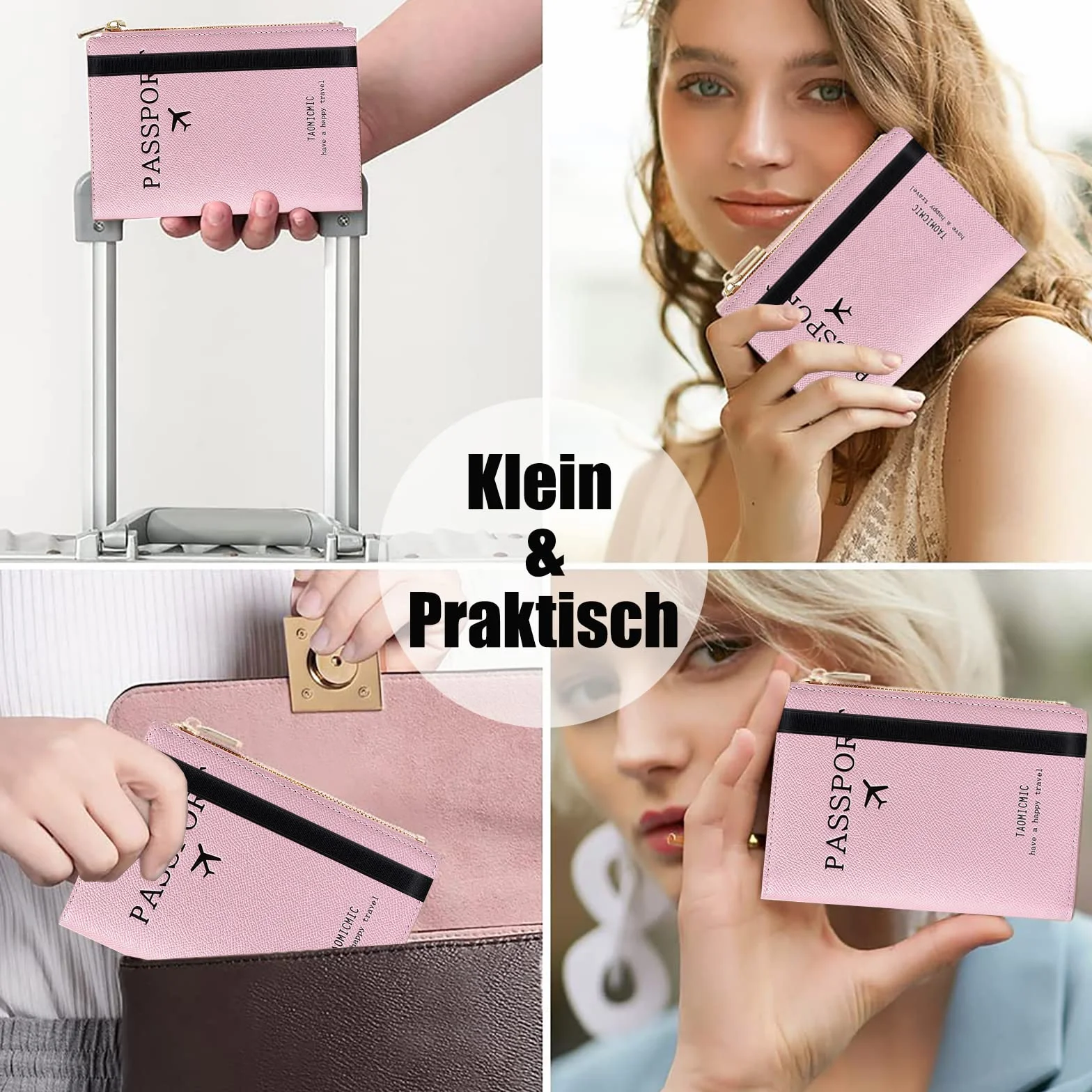 Etui na paszport, skórzany organizer podróżny z blokadą RFID, etui na paszport, wizytówki, karty kredytowe, karty pokładowe, Różowy (różowy A), 17 x 11 x 2.5 cm, portfel rfid