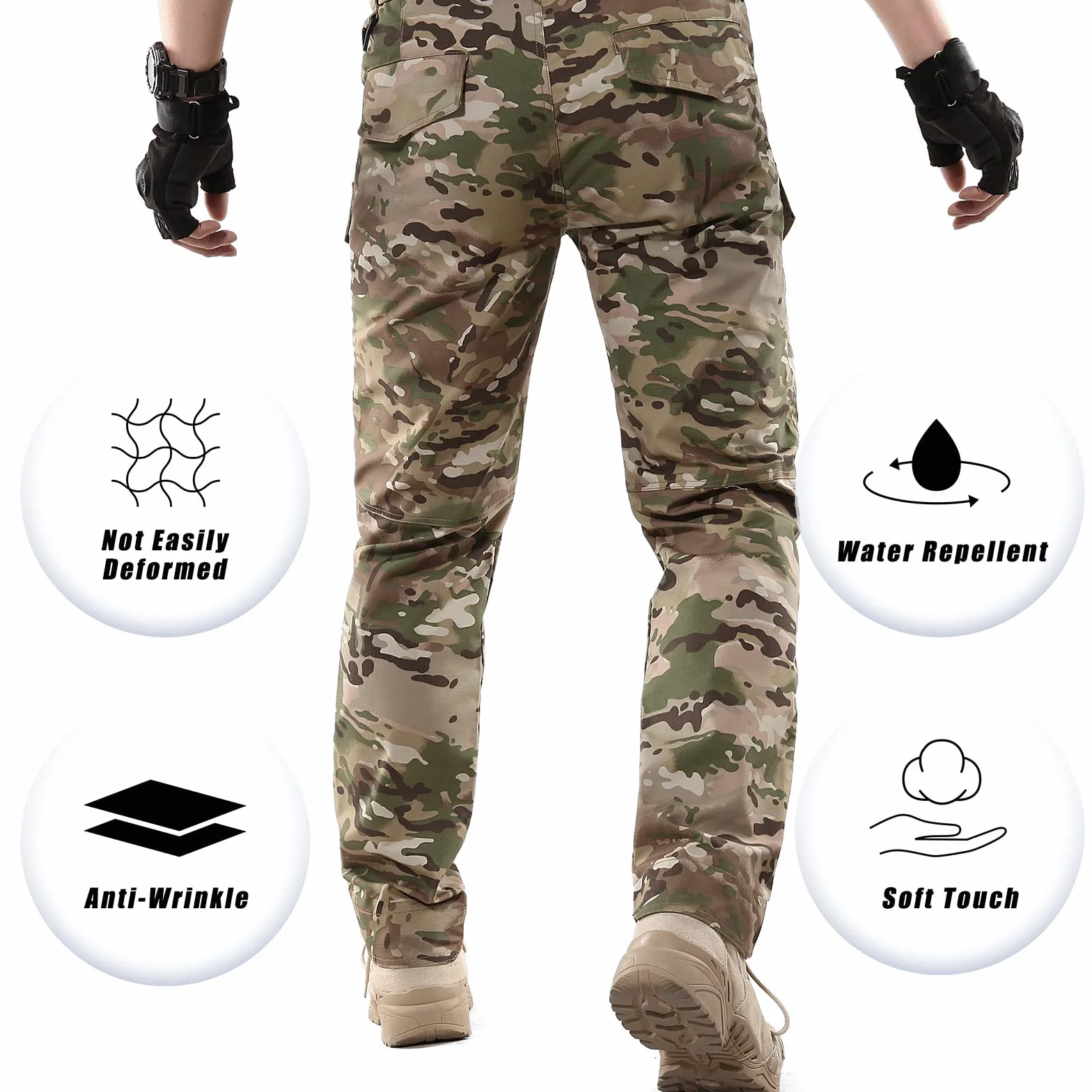 BWBIKE Męskie wojskowe taktyczne spodnie bojowe Paintball Outdoor Cargo Trainning Camo Works spodnie (bez paska), czarne