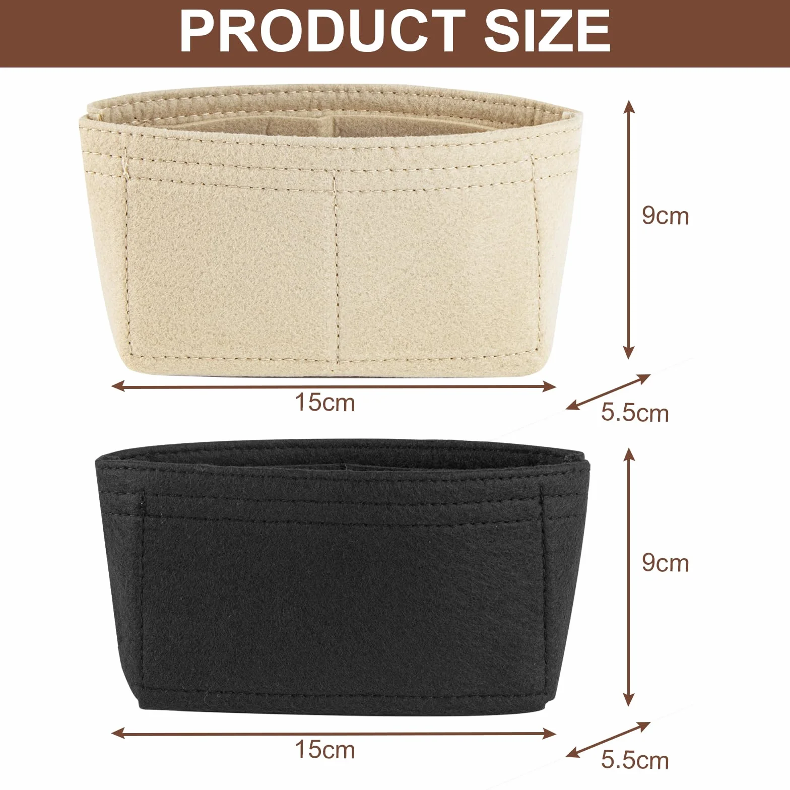 2-częściowy organizer na mini torebki, kompatybilny z Longchamp, z wieloma kieszeniami, kieszeniami wewnętrznymi, torbami, organizerem, czarny i beżowy (17 x 5 x 9 cm)