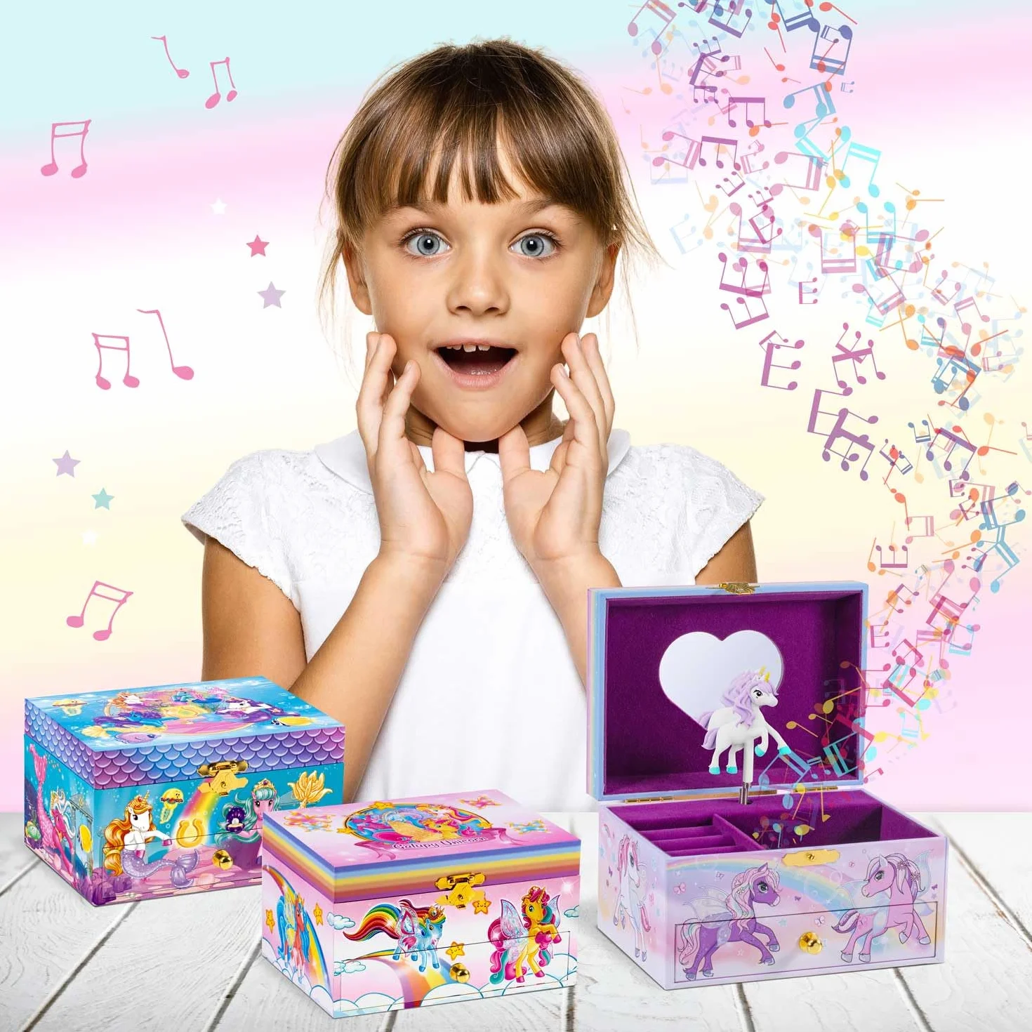 CRAZE Einhorn szkatułka na biżuterię dla dzieci z pozytywką, szkatułka na biżuterię dla dziewczynek z obracającym się jednorożcem i lustrem
