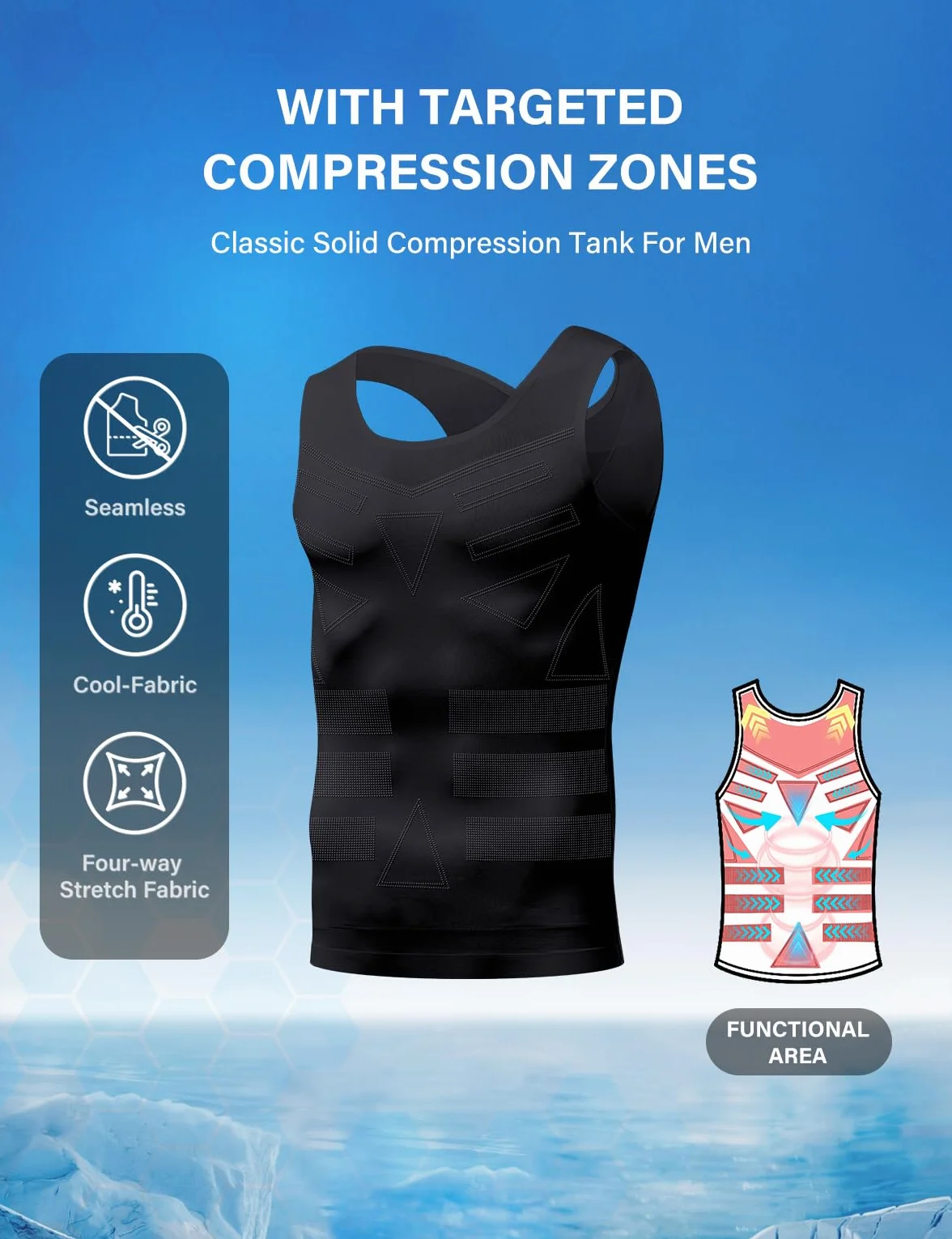 Casey Kevin Shapewear męska koszulka kompresyjna, tank top, wyszczuplający brzuch, bielizna kompresyjna, wyszczuplający brzuch, bez rękawów, koszulka kompresyjna, podkoszulek dla mężczyzn