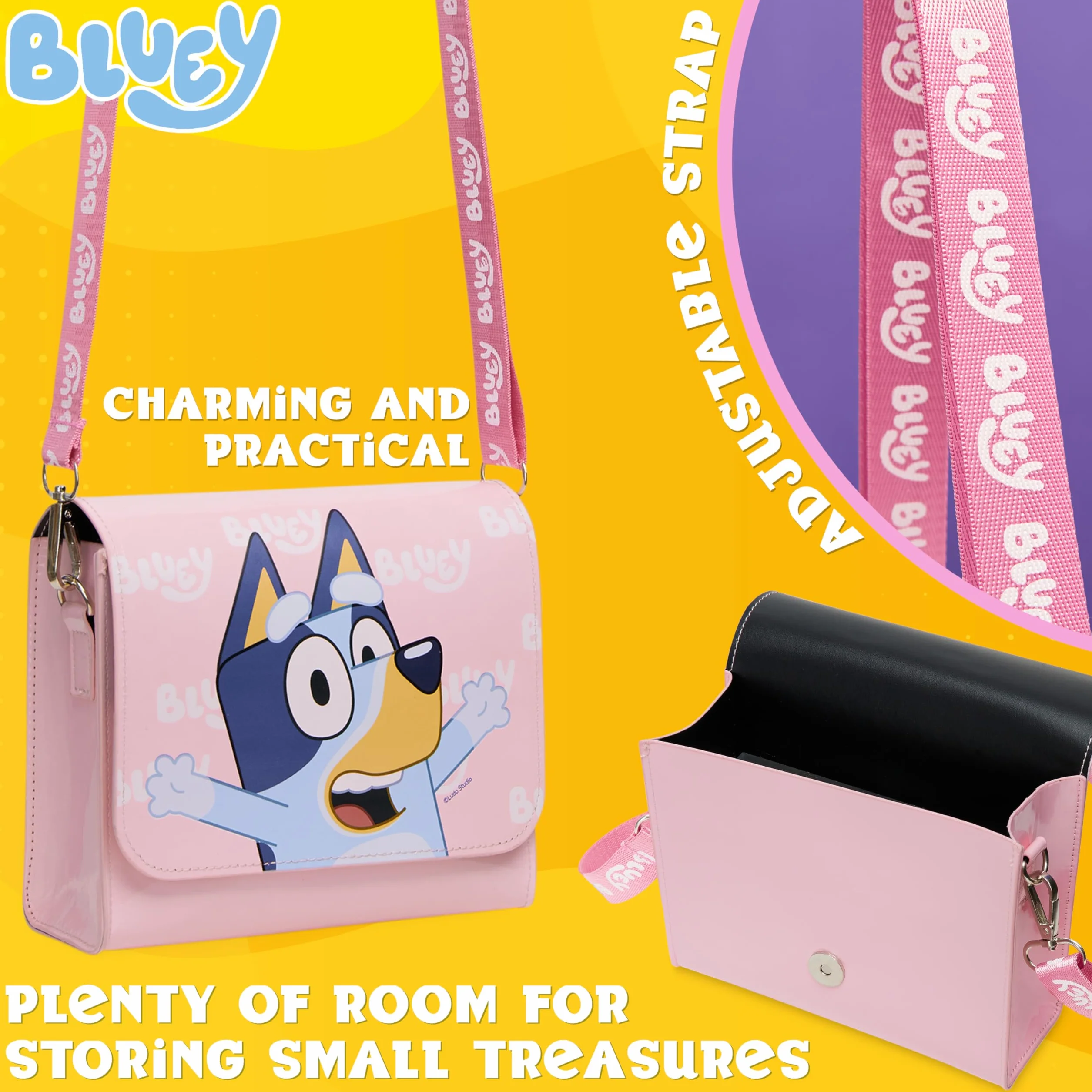 Bluey Dziewczęca torebka urocza torba na ramię crossbody dla dzieci regulowany pasek torebka na zakupy moda podróżna, prezenty dla dziewcząt, różowy, 7 x 6.3 x 2.8Inch