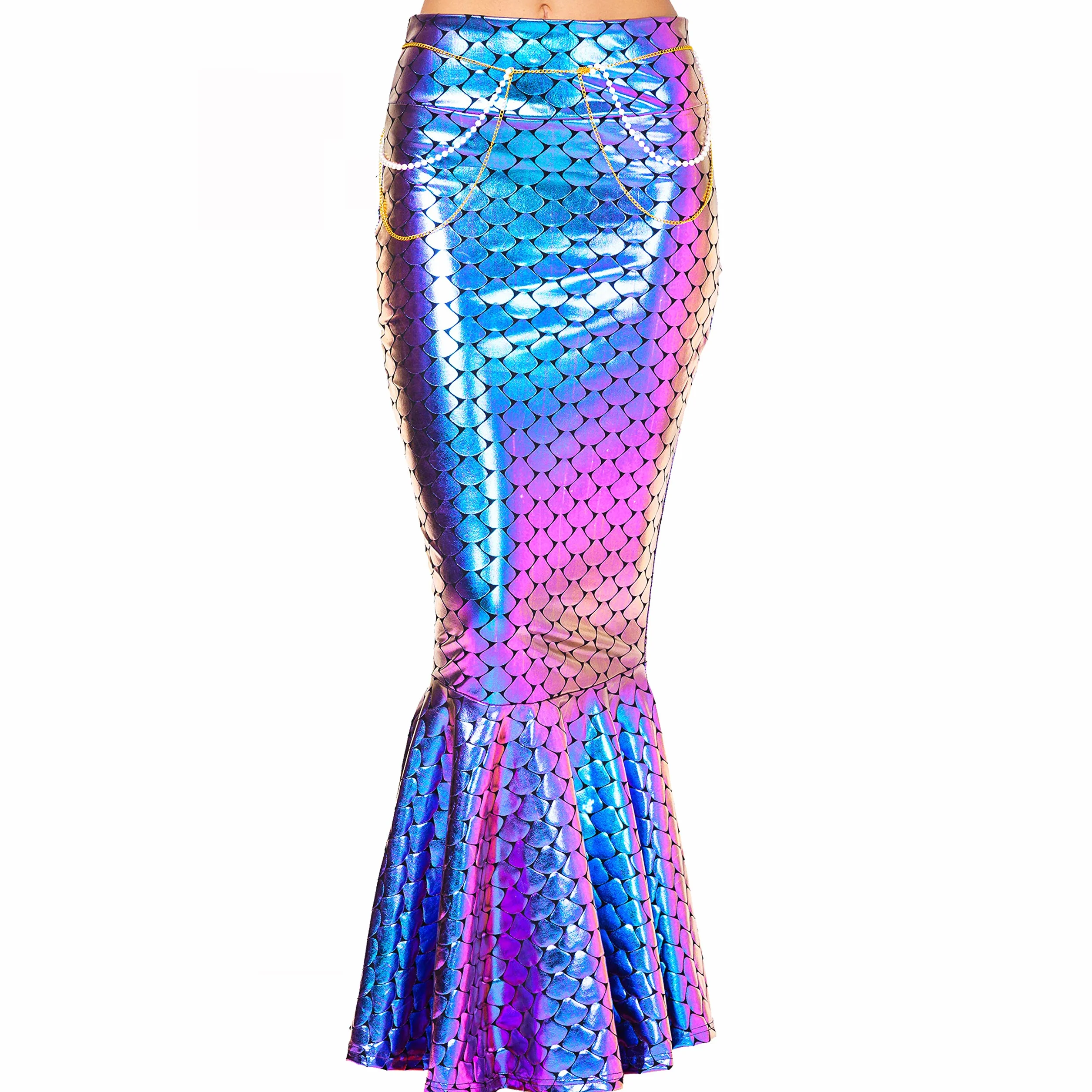 Spooktacular Creations Dorosły metaliczny hologram błyszcząca spódnica syrenka kostium odgrywanie ról. W zestawie łańcuszek perłowy w talii