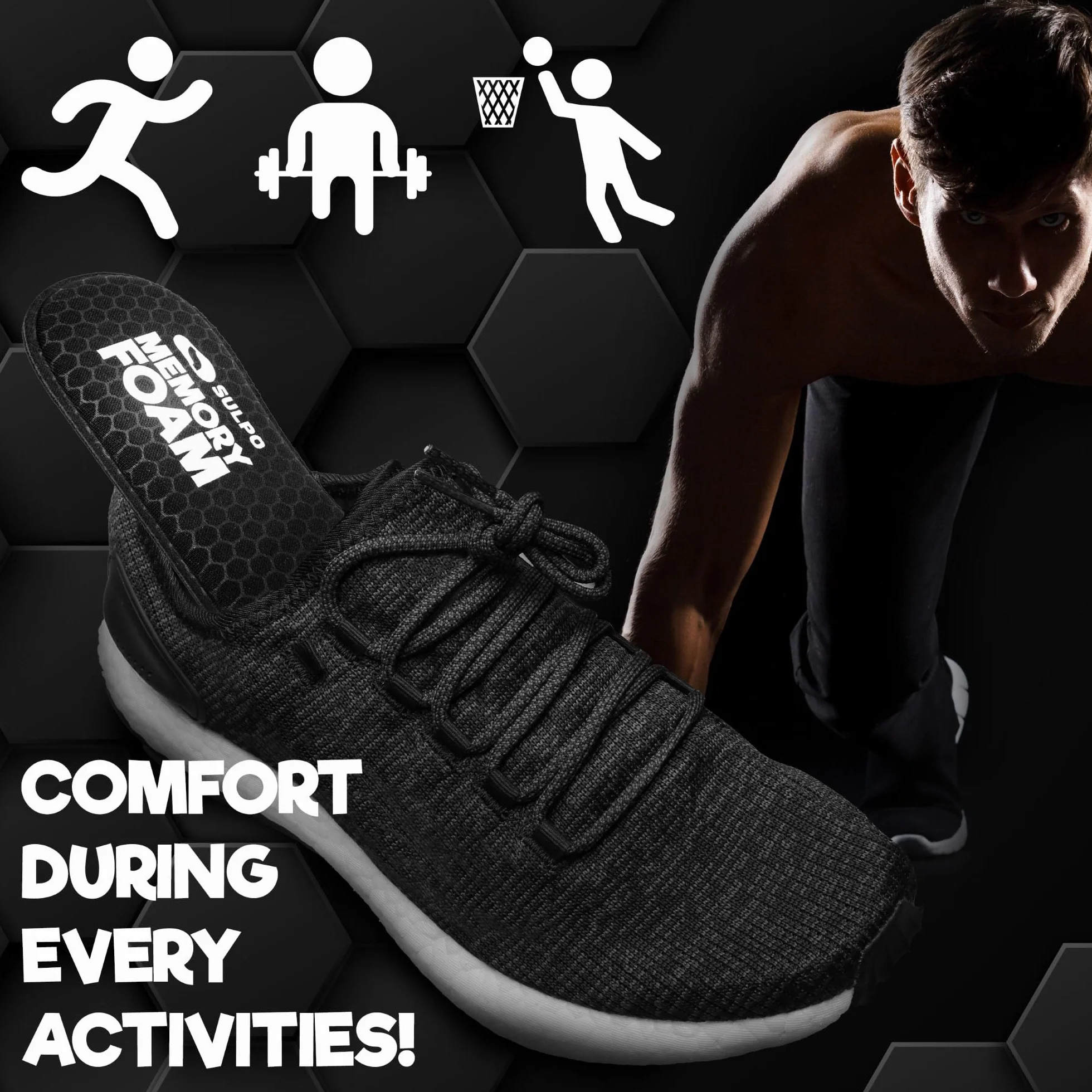 SULPO Wkładki z Pianki Memory Foam - Miękkie, Komfortowe i Cienkie Wkładki Dla Mężczyzn i Kobiet do Sneakerów i Butów Sportowych, Wspierające Komfort Stóp i Dopasowanie Rozmiar 44