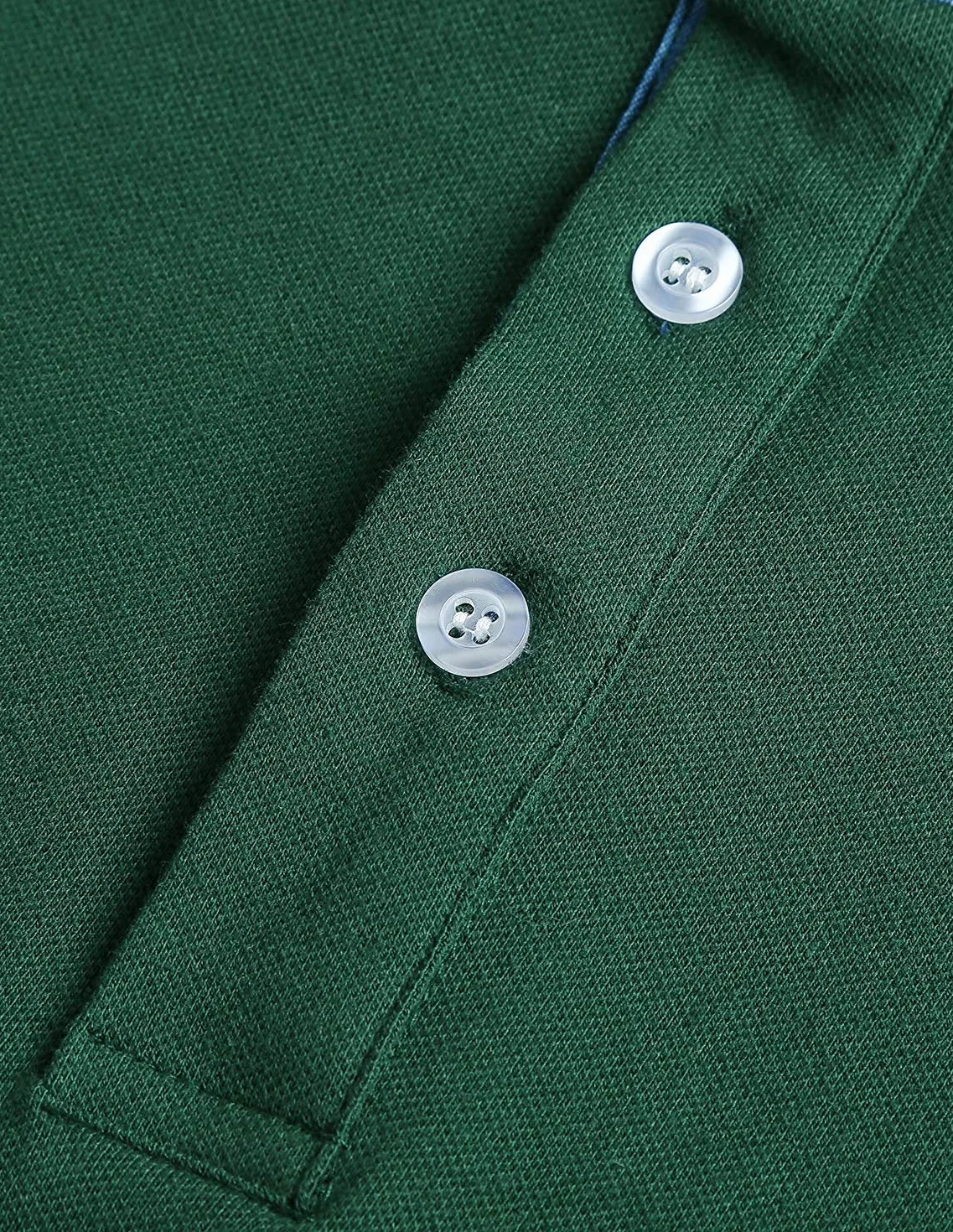 Męska koszulka polo z długim rękawem, Basic, denim, do szycia, casual, bawełniana, do golfa, tenisa, koszulki polo, zielony, L