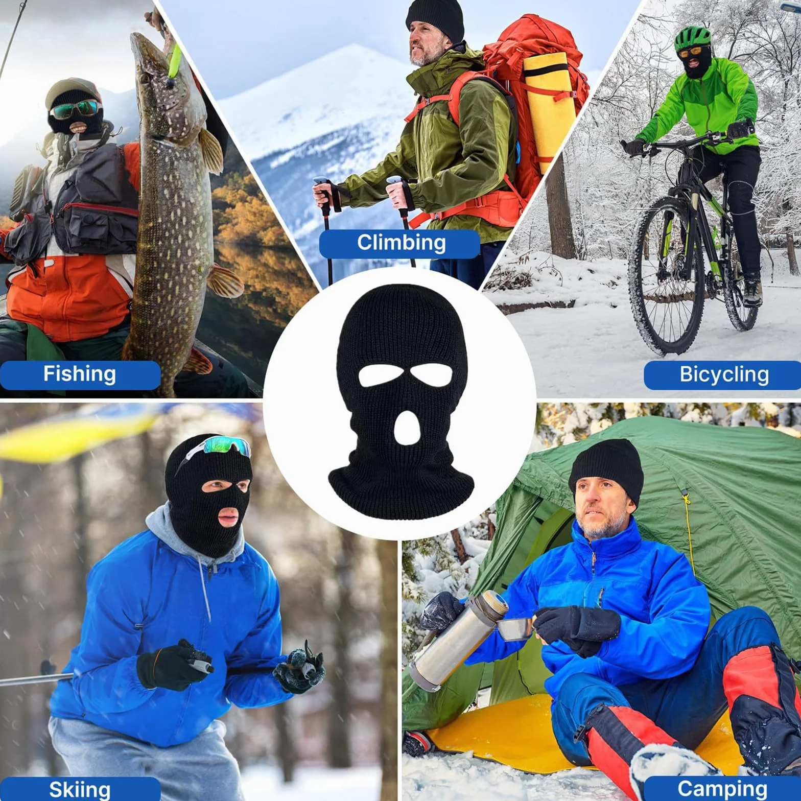 JSTHHTT Balaclava 2 sztuki, osłona twarzy na narty, 3 otwory, do użytku na zewnątrz, kominiarka, zimowa, wiatroszczelna, ciepła, dla kobiet i mężczyzn, do jazdy na rowerze, sportów na świeżym