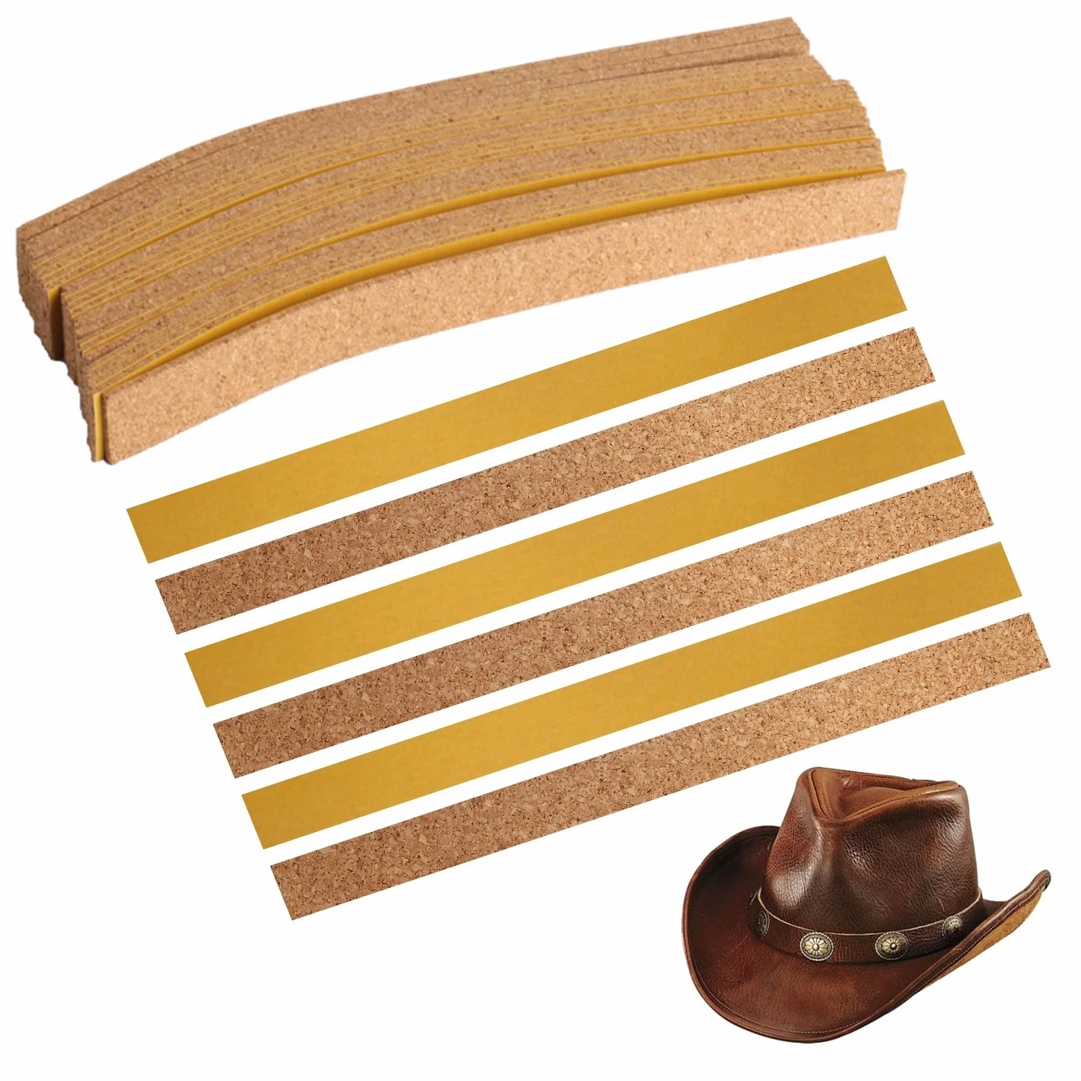 Zestaw 40 zmniejszających kapelusz, taśma do kapelusza samoprzylepna od wewnątrz, 200 x 20 x 2 mm, samoprzylepne paski korkowe do regulacji rozmiaru kapelusza, korkowe wkładki korkowe do wszystkich