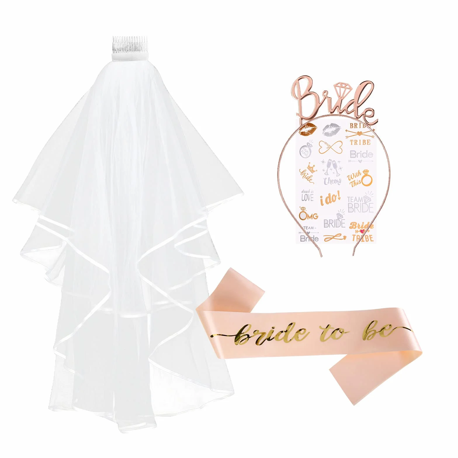 Aomig Bride to Be JGA dekoracyjna szarfa zestaw 4 szt. Team Bride szarfa na wieczór panieński, fotografia ślubna, korona urodzinowa, dla dziewcząt, welon, tiara, wieczór panieński, opaska na czoło w