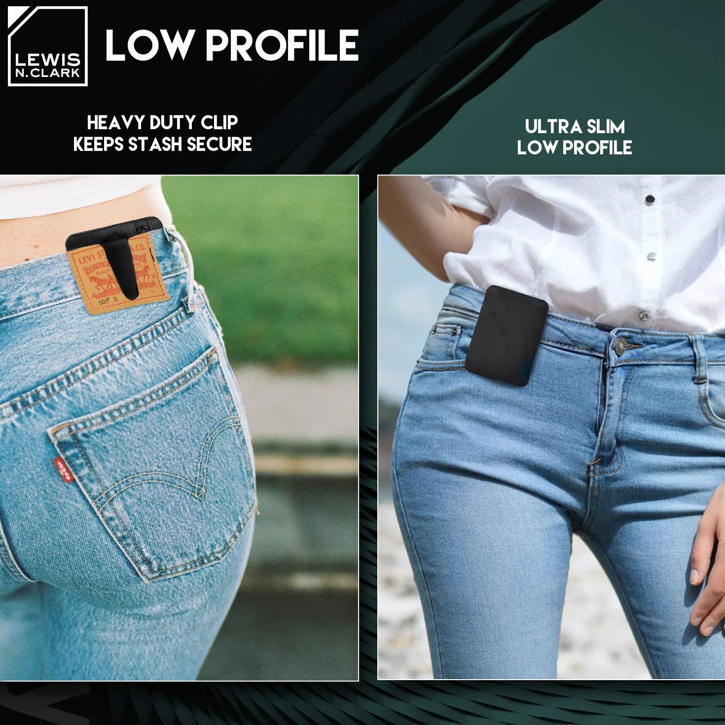 Lewis N Clarks Blokowanie RFID klips do przechowywania, czarny spersonalizowany wzór, czarny