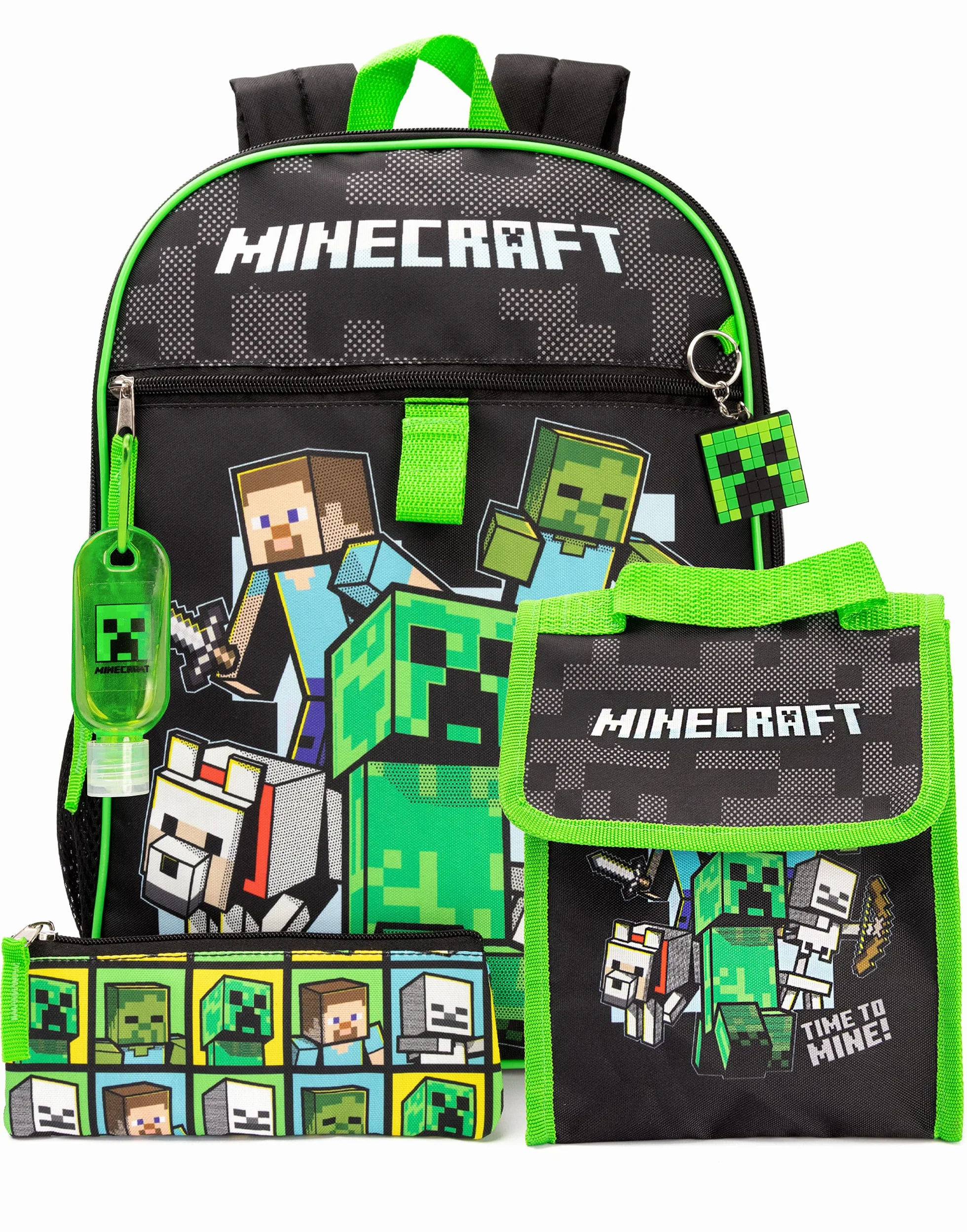 Minecraft Plecak i pudełko na lunch dla dzieci Plecak szkolny 5 sztuk jeden rozmiar, czarny, jeden rozmiar, czarny, Taille unique