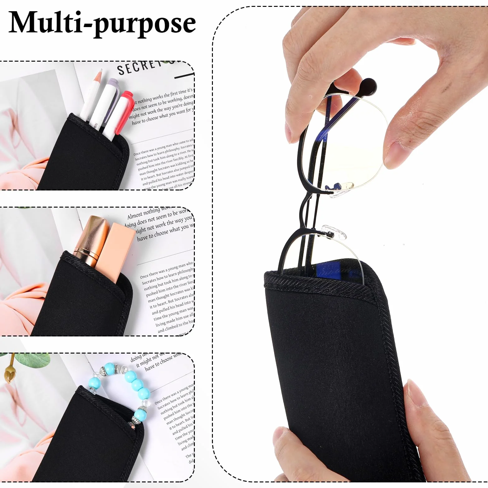4 sztuki miękkiego etui na okulary, Slip In Eyeglasses Cases, etui na okulary przeciwsłoneczne, etui na okulary, czarny organizer na okulary, etui na okulary do czytania, materiałowy woreczek na