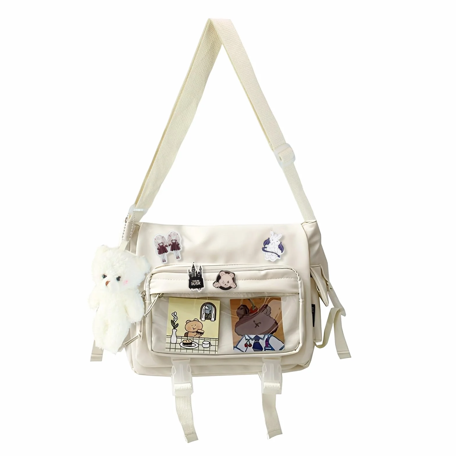 Kawaii Ita Bag damska torba na ramię z przypinką i zawieszką, japońska torba kurierska Y2K na ramię