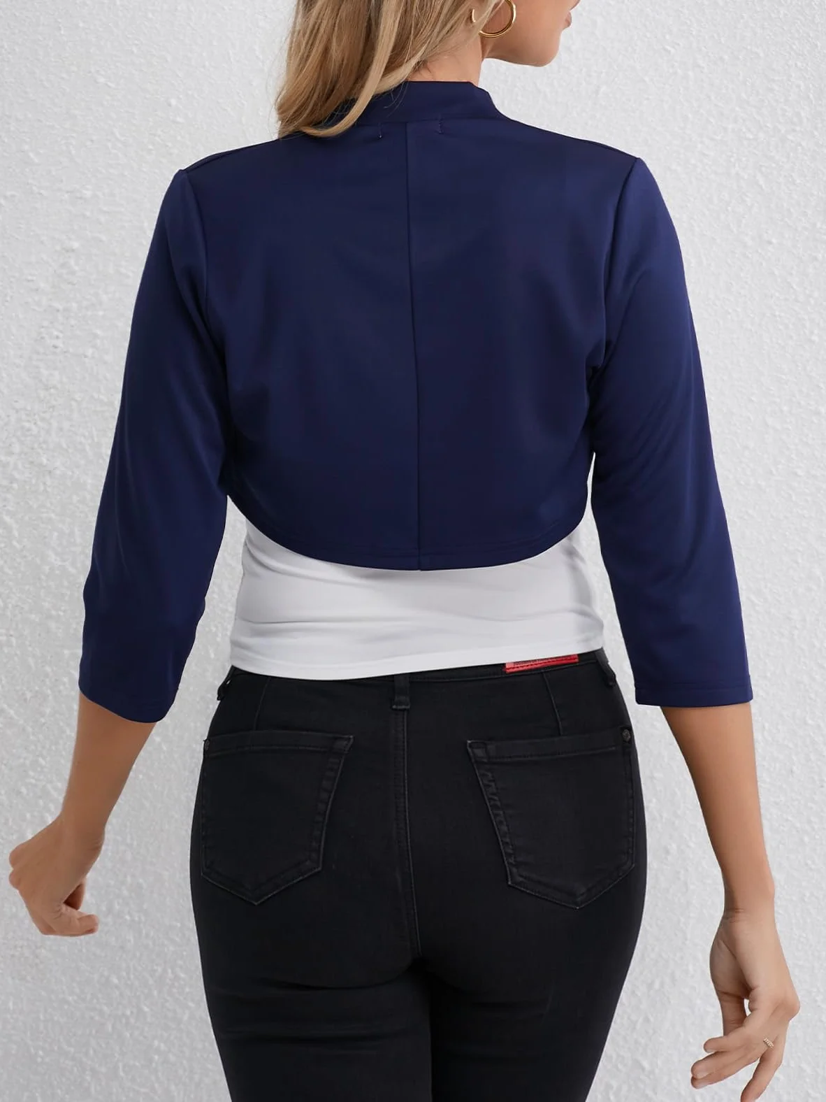 Fuinloth Damskie Bolero 3/4 Rękaw Shrug Przycięty otwarty przód Kardigan Ślub Wieczór