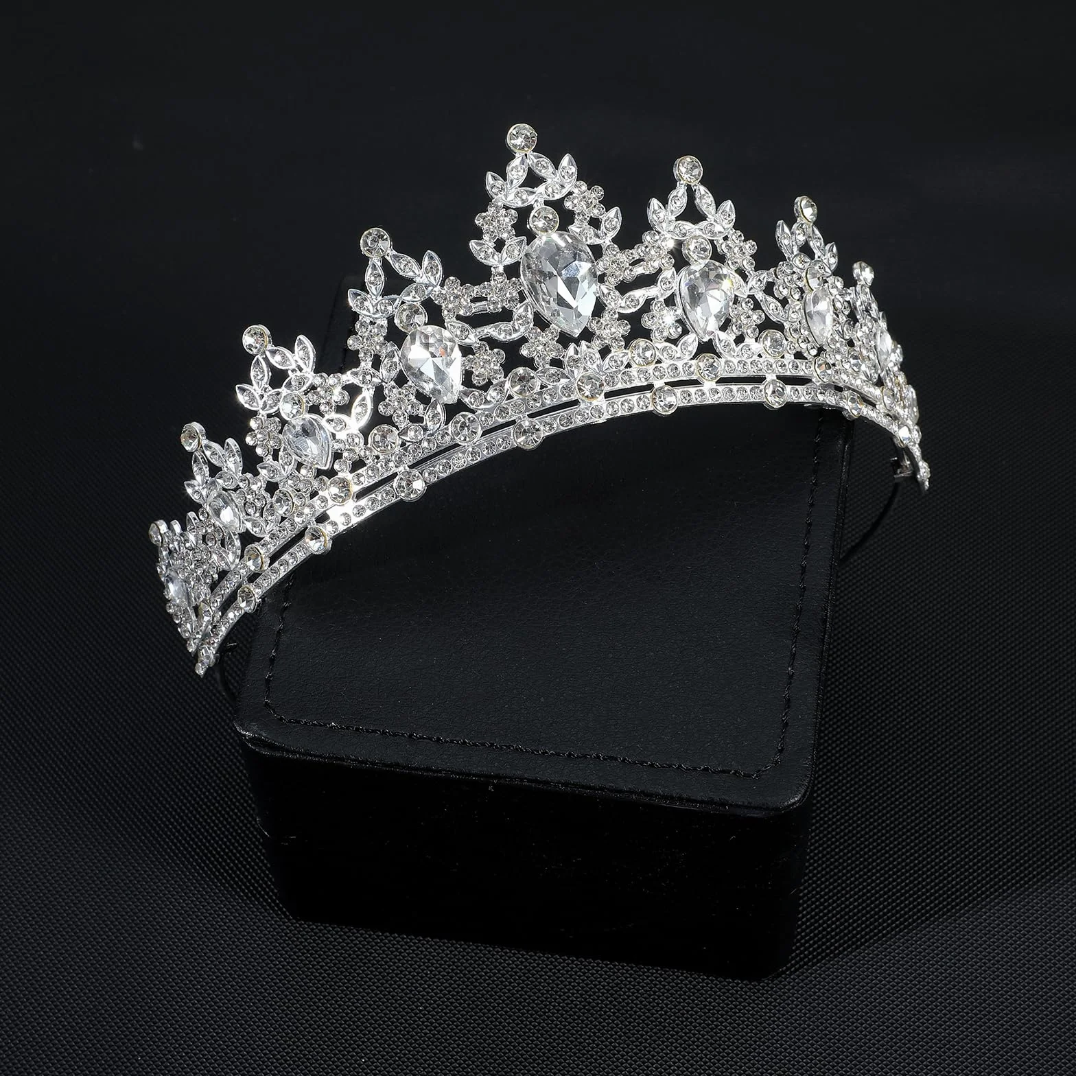 Tiara korona dla kobiet, srebrna diadem ze strasu, korona, królowa, opaska na głowę, akcesoria do włosów na urodziny, studniówkę, wesele, przyjęcie, kostium srebrny
