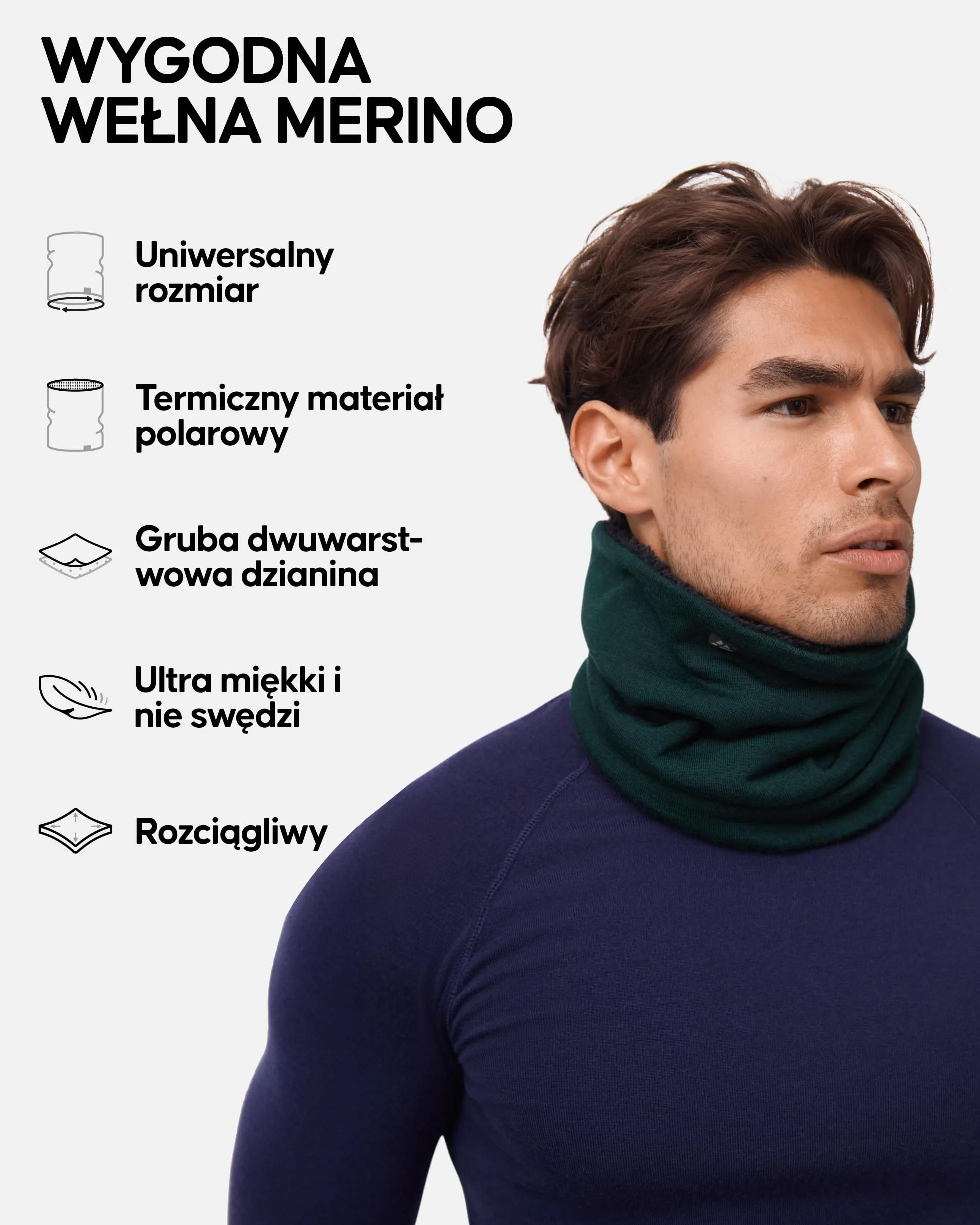 DANISH ENDURANCE Komin Termiczny Merino z Polarem, Ocieplacz na Szyję na Zimę, dla Mężczyzn i Kobiet