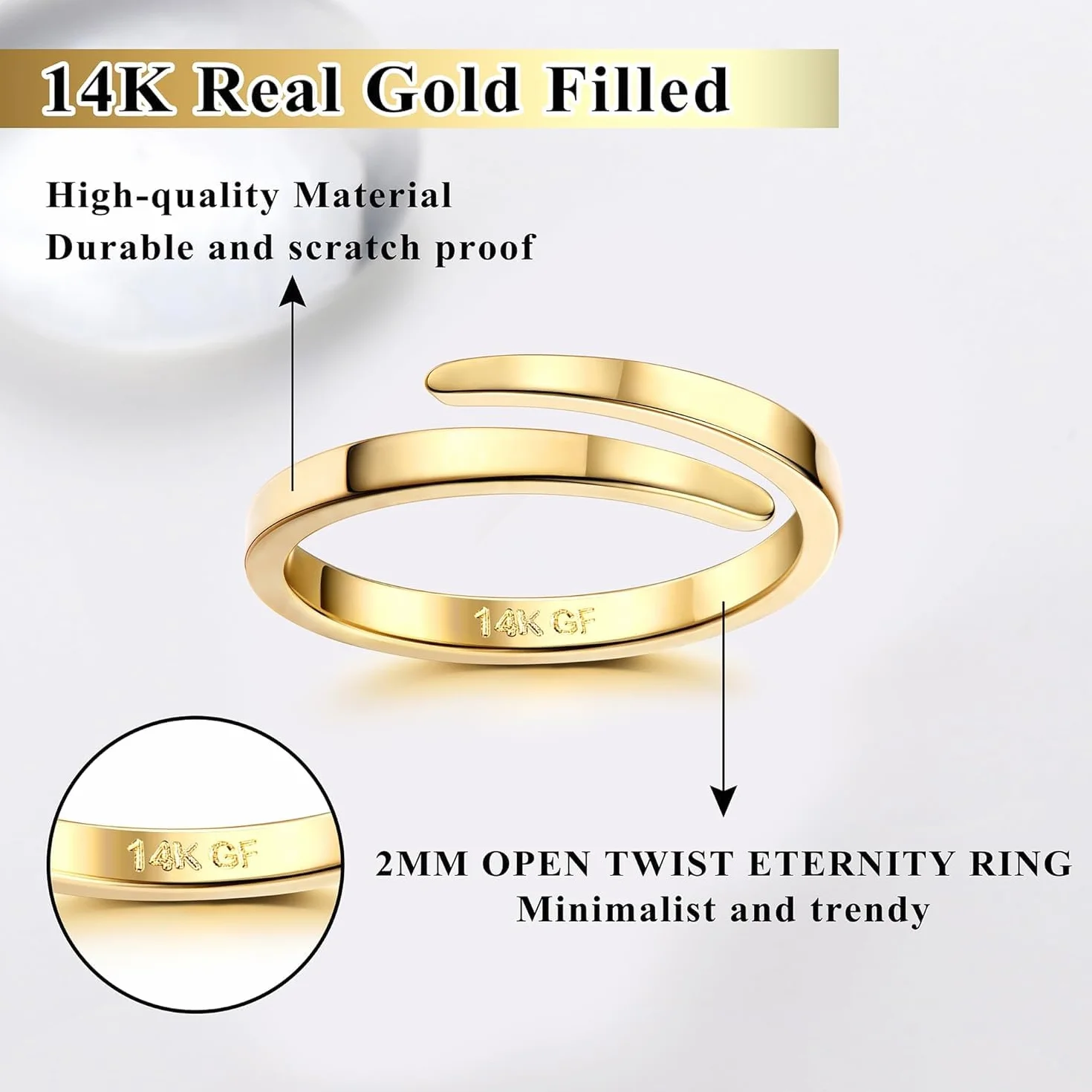Diamday 14K złote otwarte pierścionki dla kobiet dziewcząt regulowany północ kciuk wieczność pierścionek do układania w stos drobno pozłacany minimalistyczny pierścionek otwarty skręcony