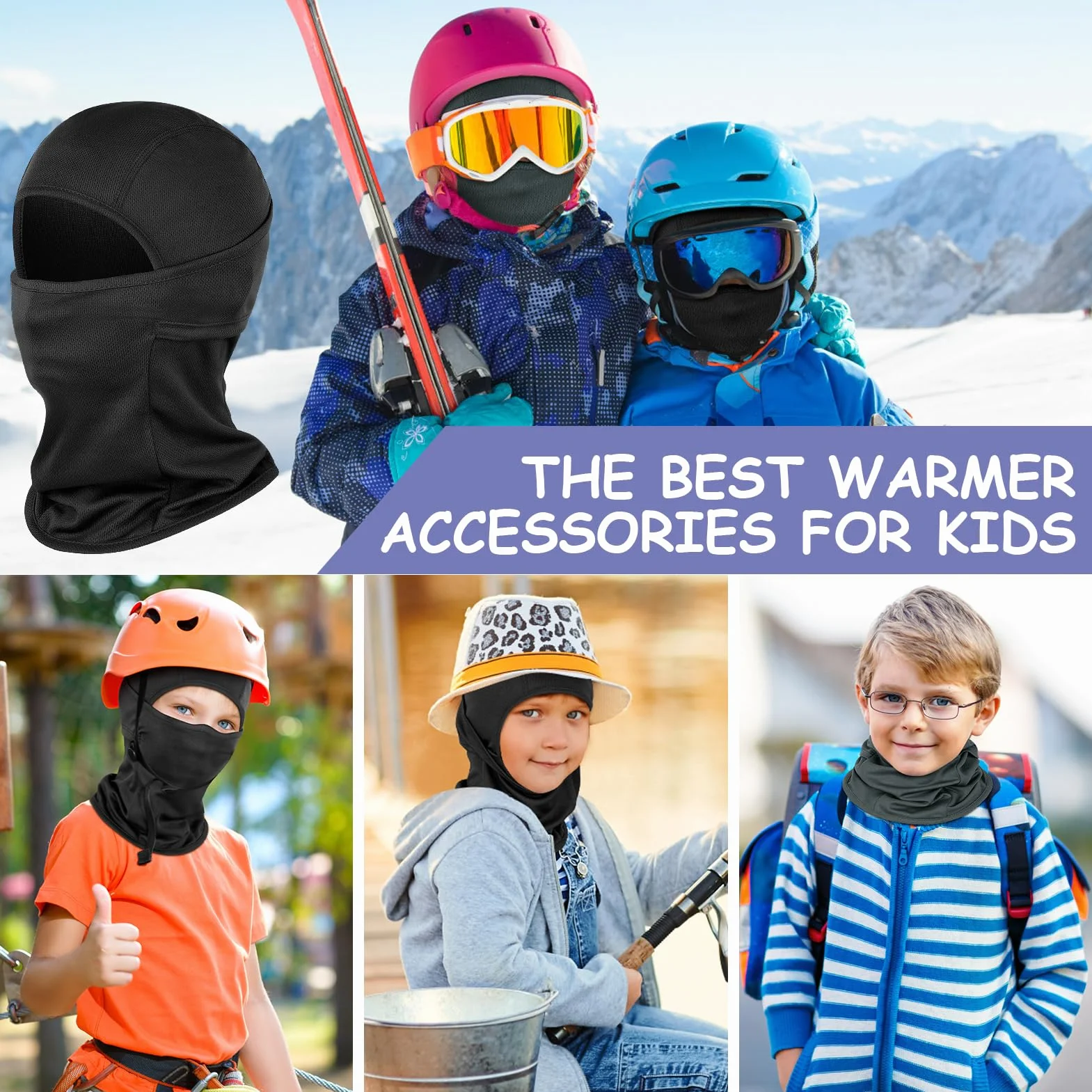 Kiiwah Kominiarka dla dzieci, wielofunkcyjna czapka rowerowa z osłoną na szyję, oddychająca maska balaclava dla chłopców i dziewcząt sporty na świeżym powietrzu wiosna, jesień, zima