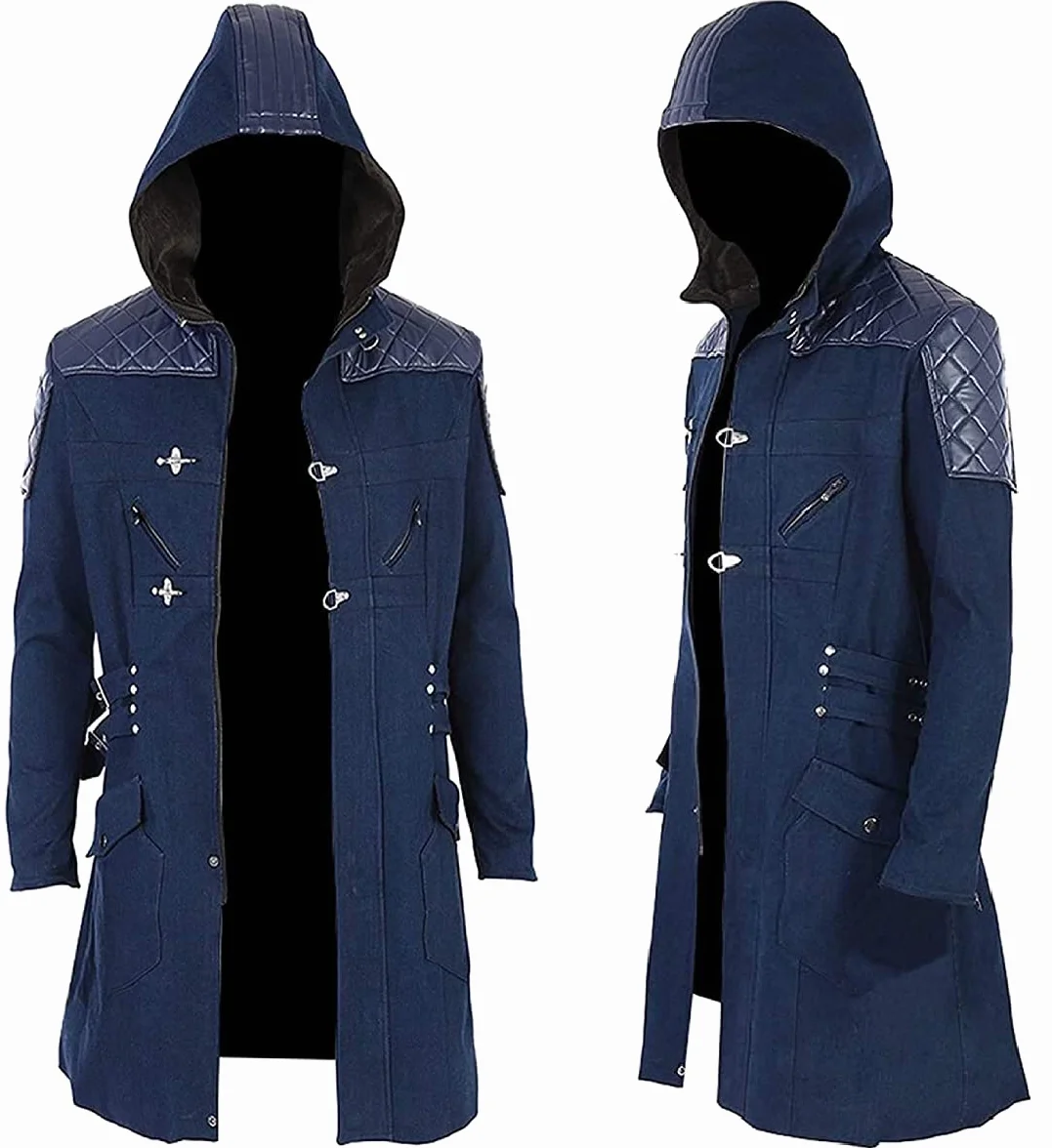 Męski Devil May Cry 5 Nero niebieski trencz bawełniany płaszcz kostium cosplay