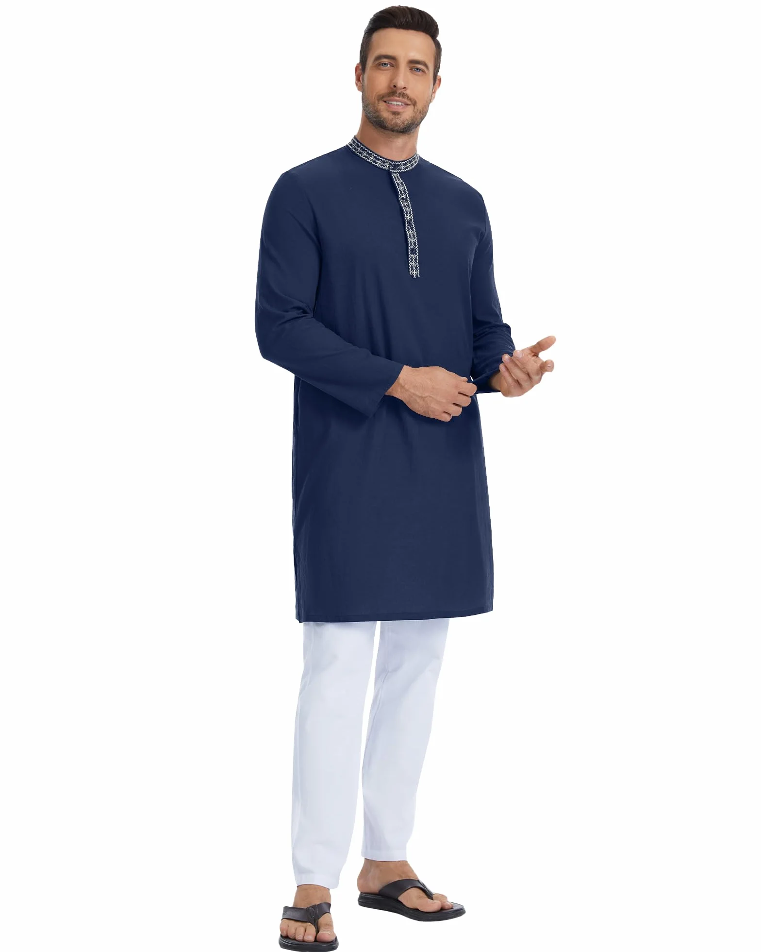 LVCBL Kaftan lniane Thobe męskie luźne islamskie ubrania męskie retro Abaya Lounge Robes M-3XL